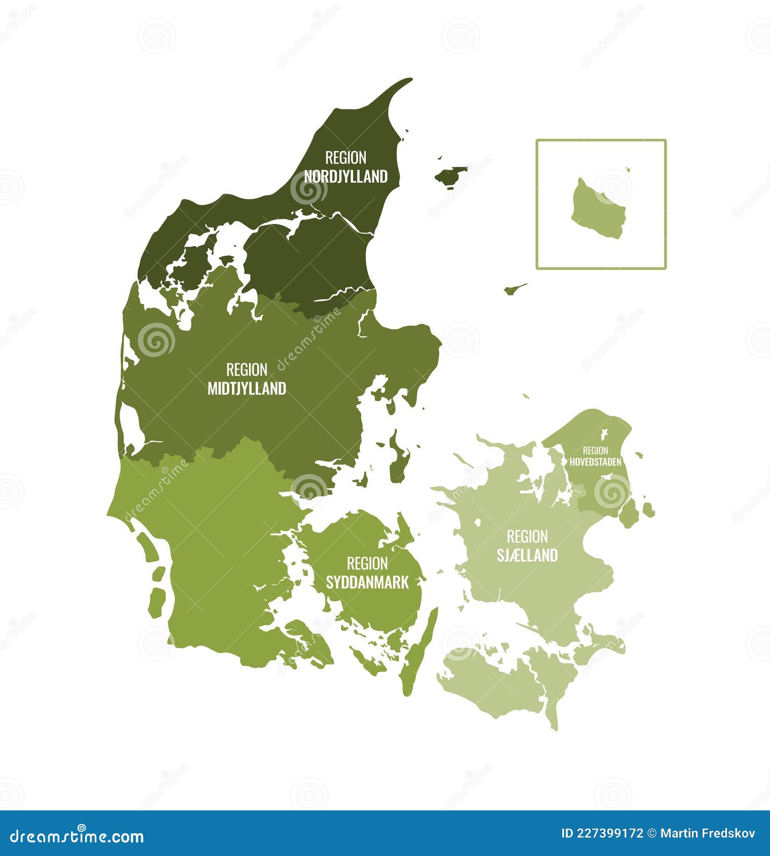 Map of Denmark Official Regions 2007 and after Stock Vector