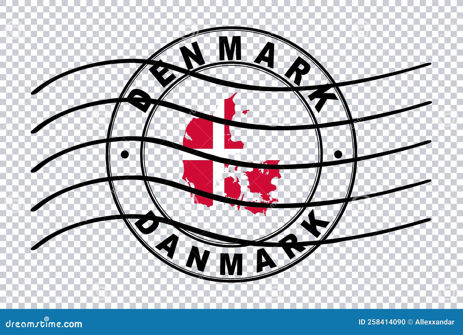 Map of Denmark, Postal Passport Stamp, Travel Stamp Stock Illustration