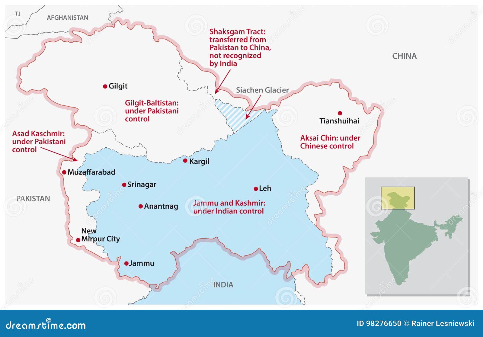 Map about the Division of Jammu and Kashmir Stock Vector Illustration