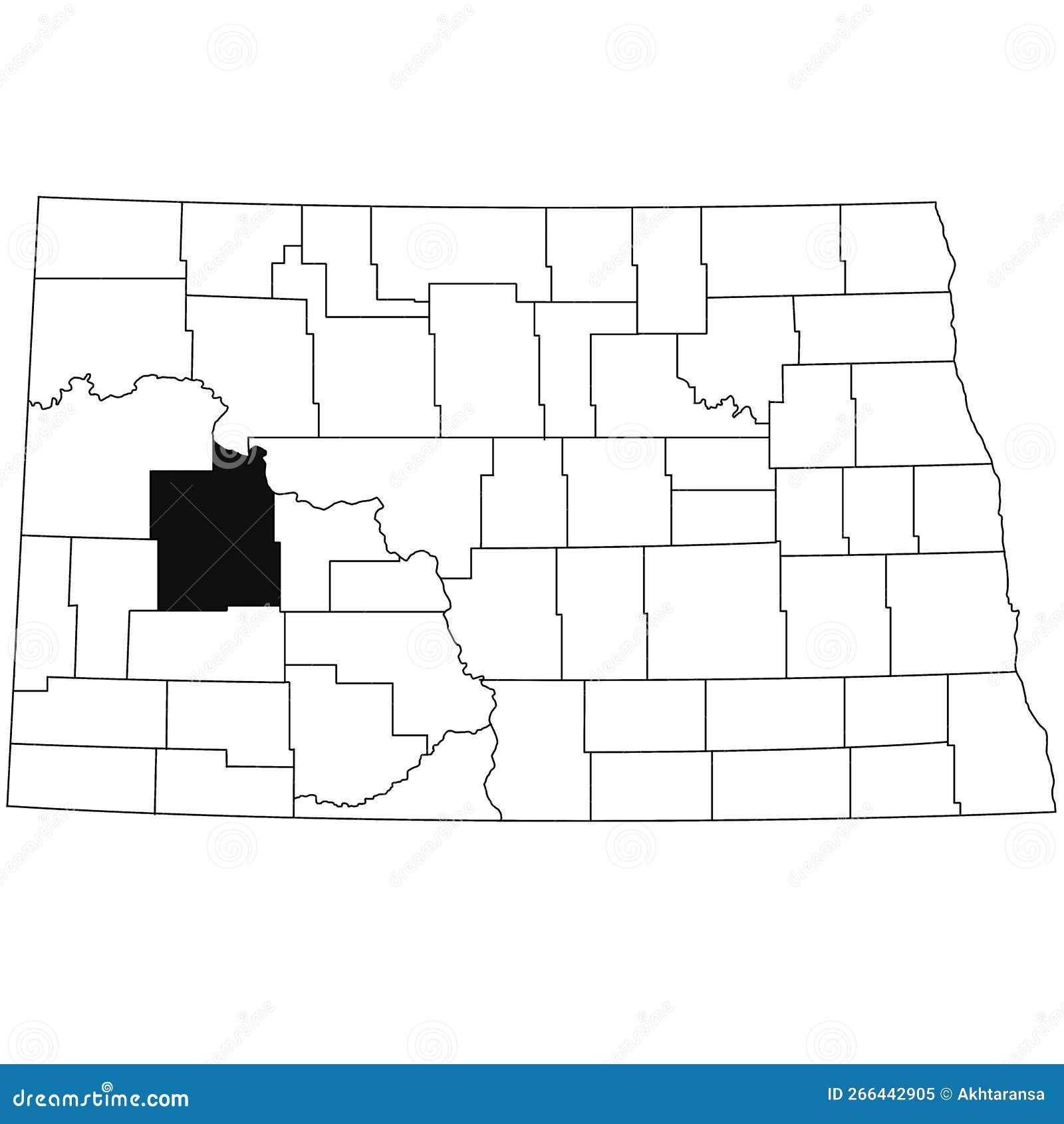 Map of Dunn County in North Dakota State on White Background. Single