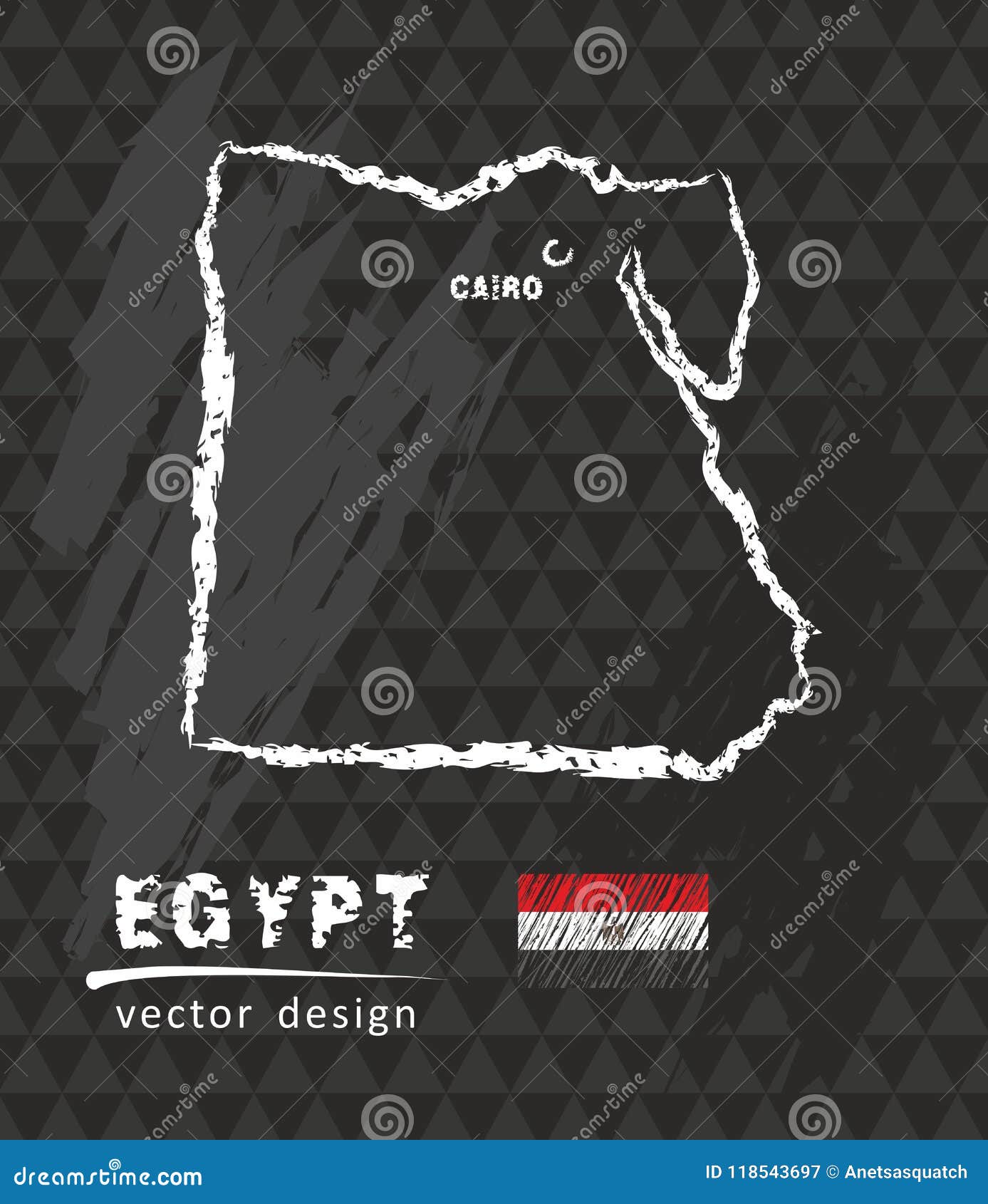 Map of Egypt, Chalk Sketch Vector Illustration Stock Vector