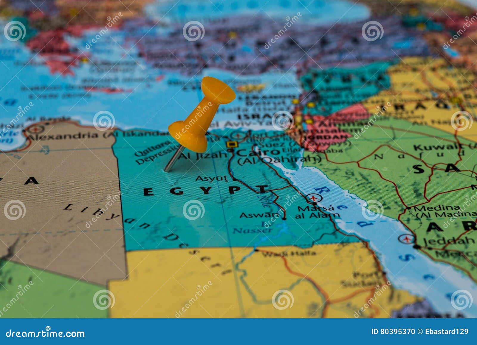 Map of Egypt with a Orange Pushpin Stuck Stock Photo Image of signal