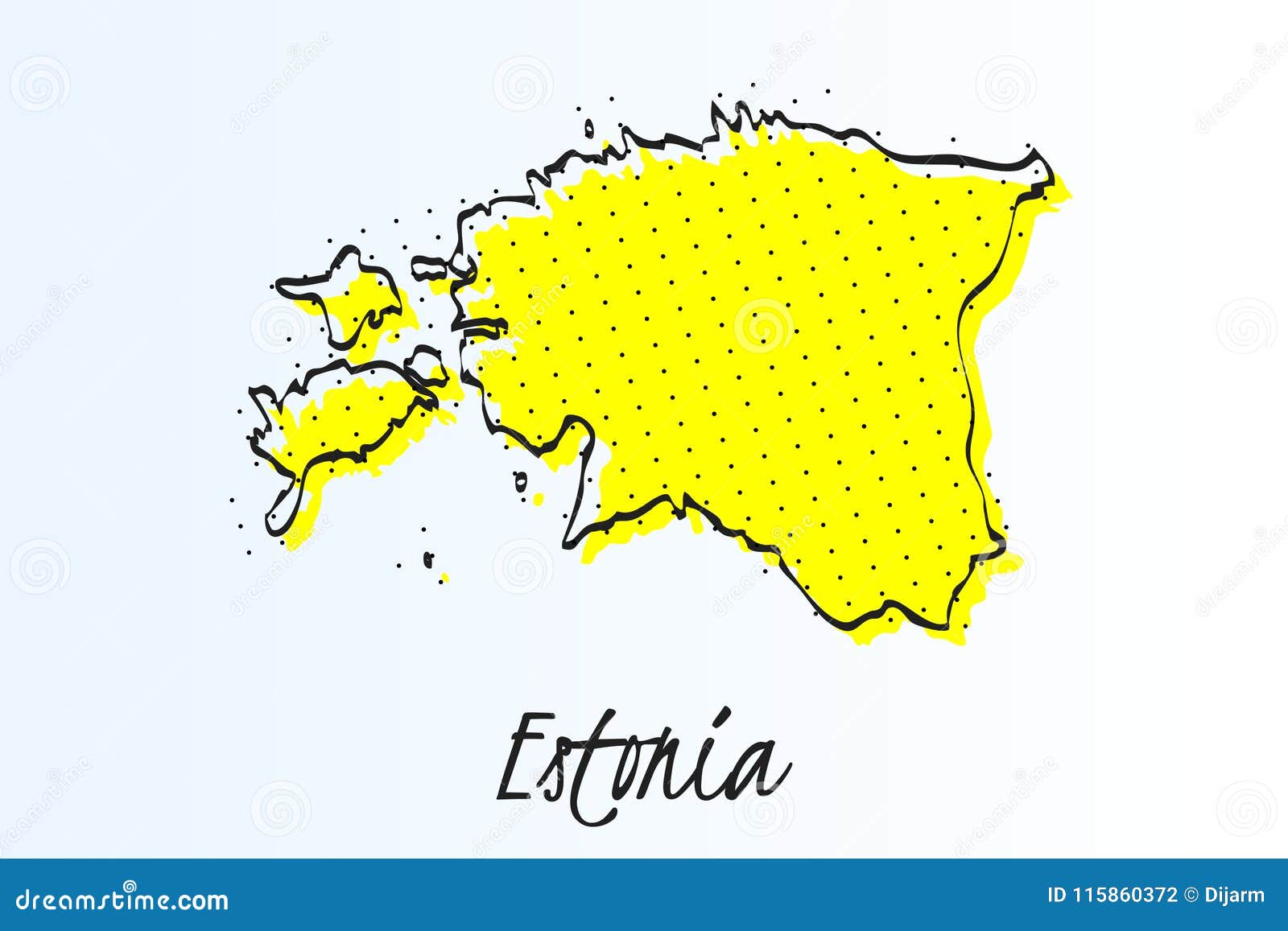 Map of Estonia, Halftone Abstract Background. Drawn Border Line and Yellow Color Stock