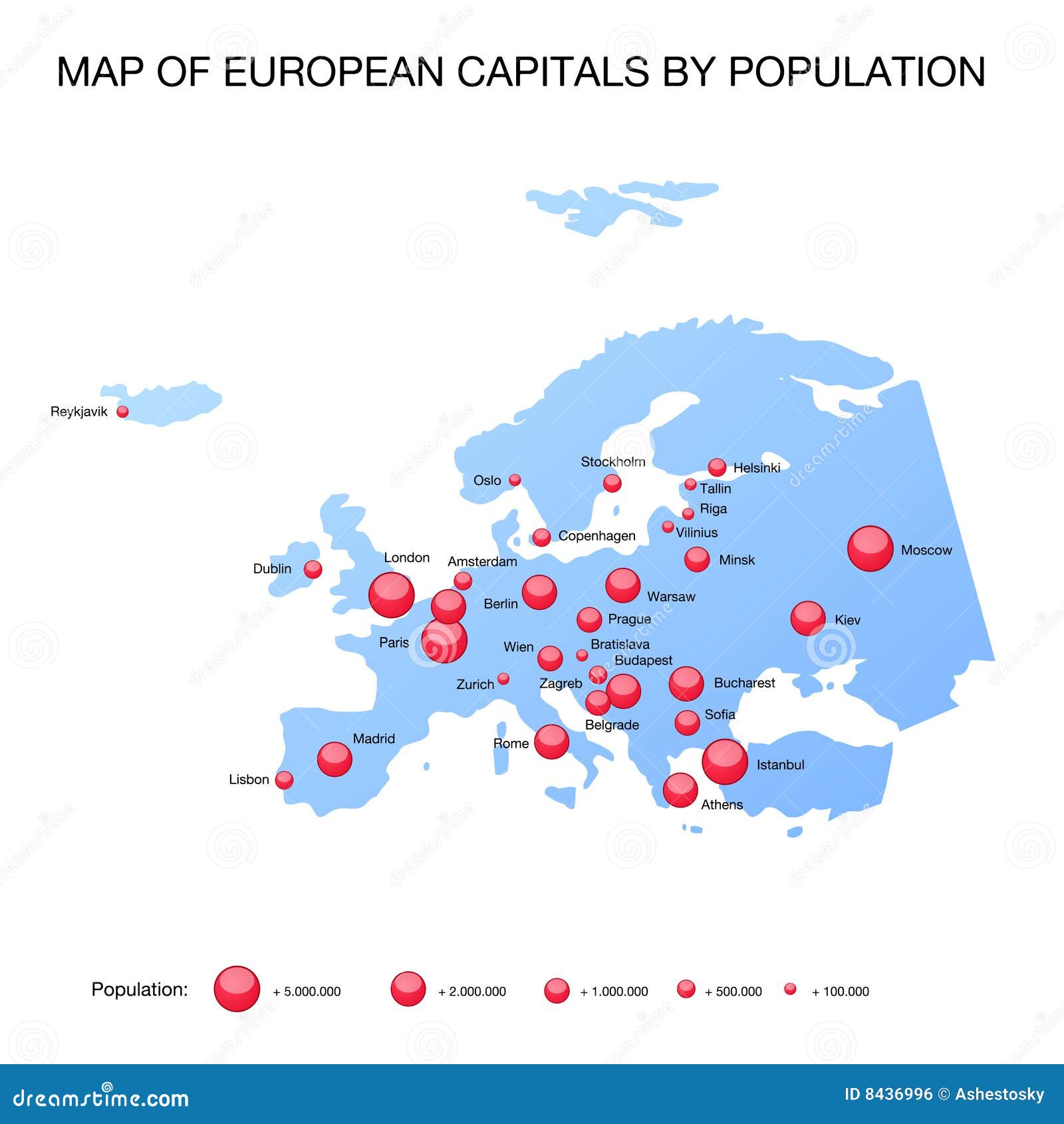 Map European Capitals By Population Stock Vector  Illustration of continent, europe: 8436996