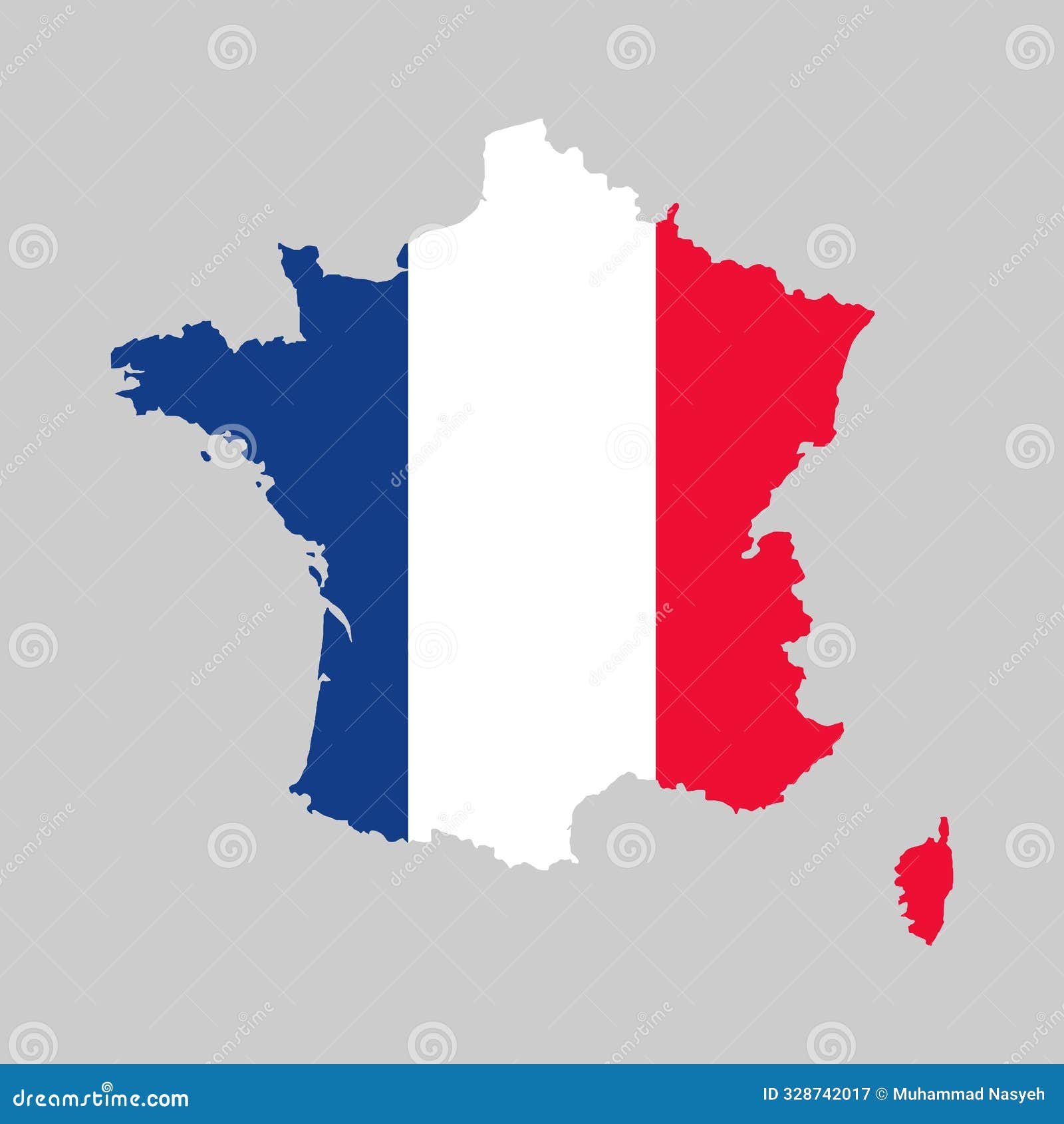 map of france in french flag colors. editable strokes and scalable 