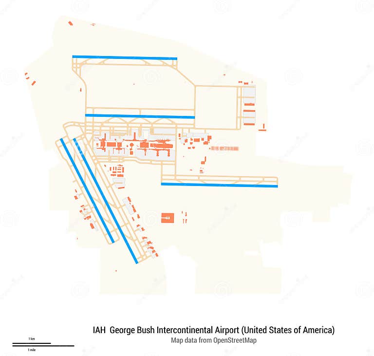 Map of Bush Intercontinental Airport. IATAcode IAH Stock Photo