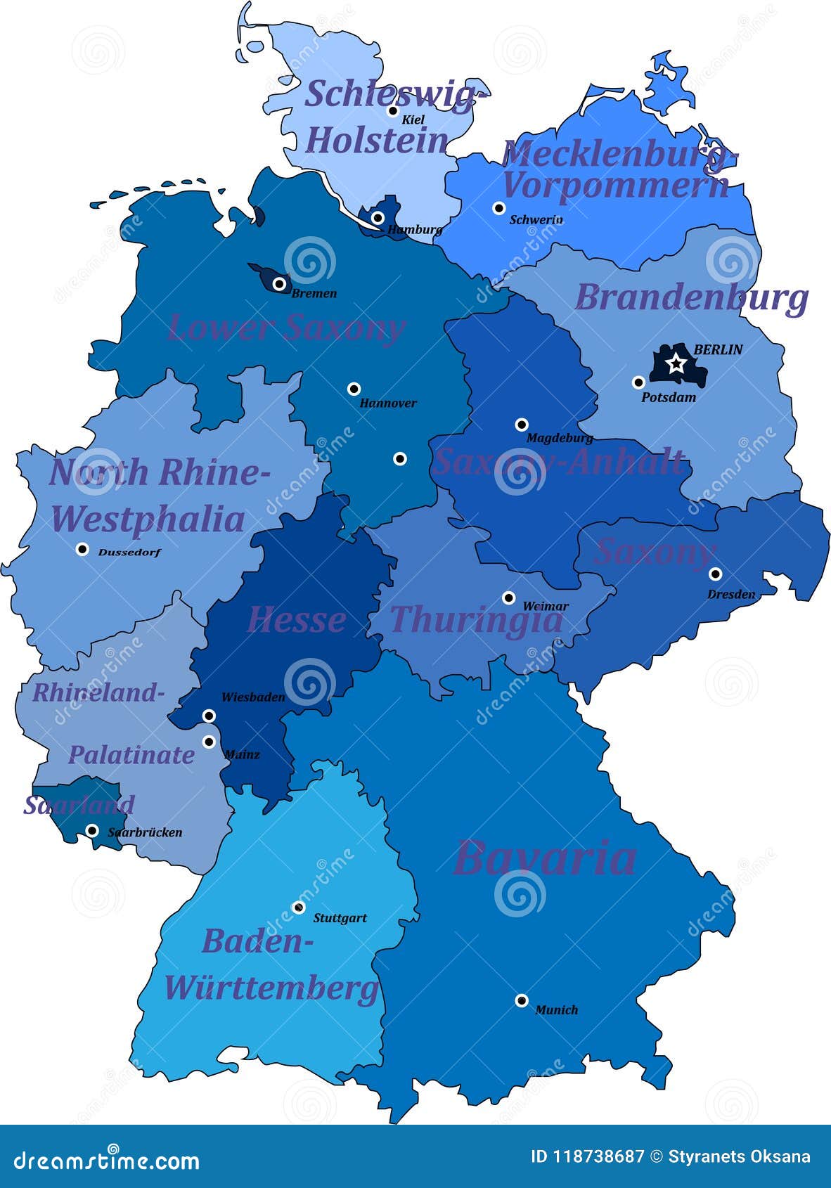 Map of Germany. with the Names of Lands and Capitals Cities Stock