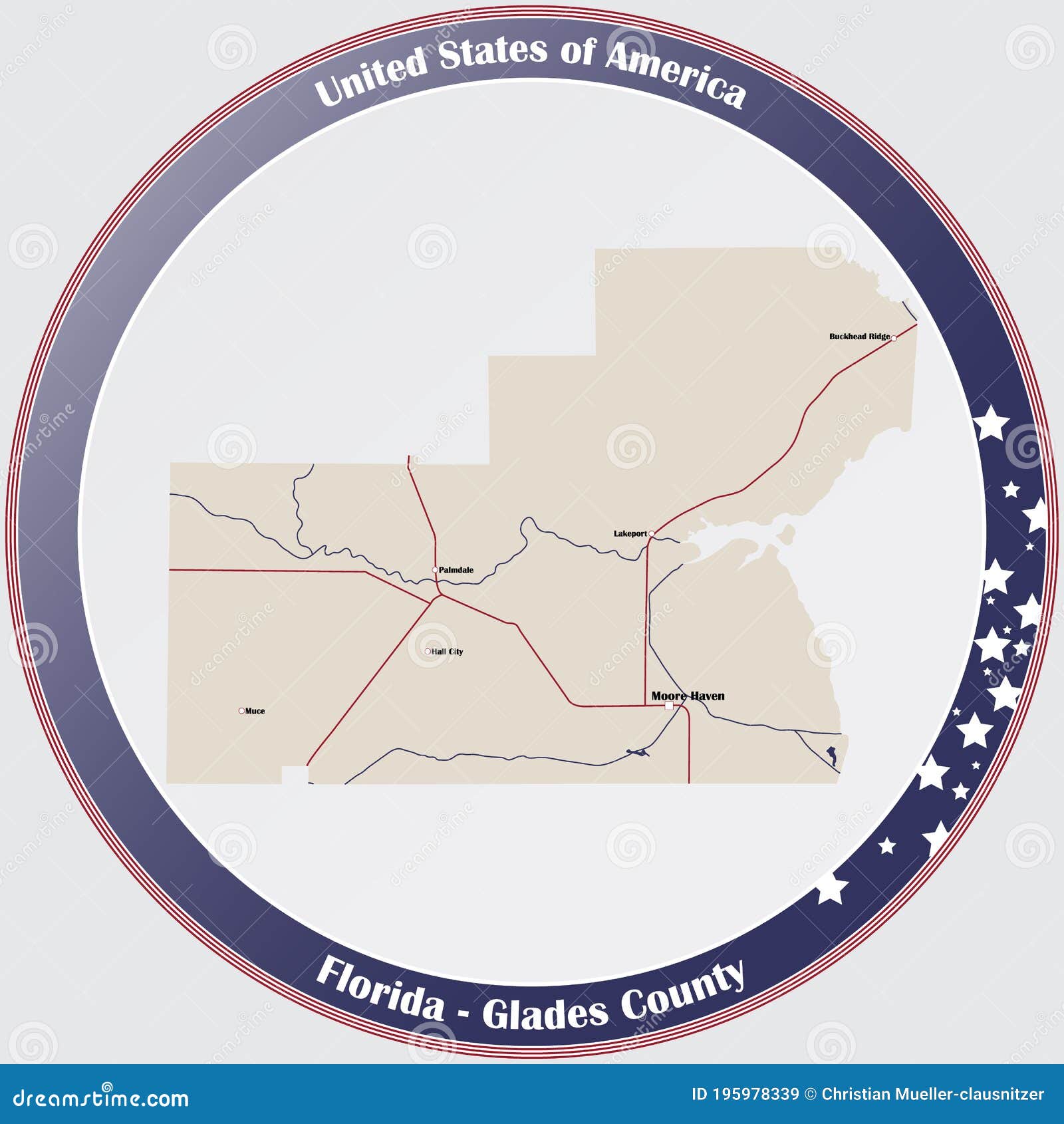 Map of Glades County in Florida Stock Vector Illustration of nation