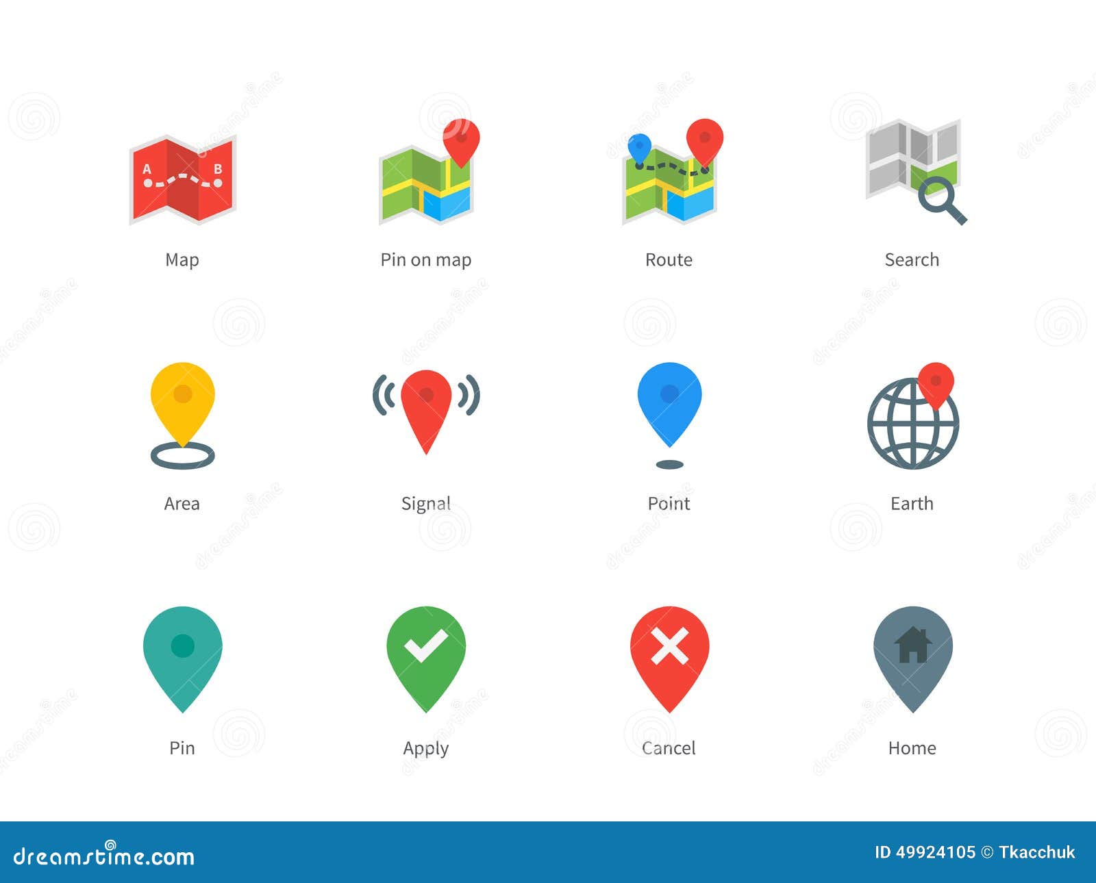 Map GPS and Navigation Color Icons on White Stock Vector - Illustration 