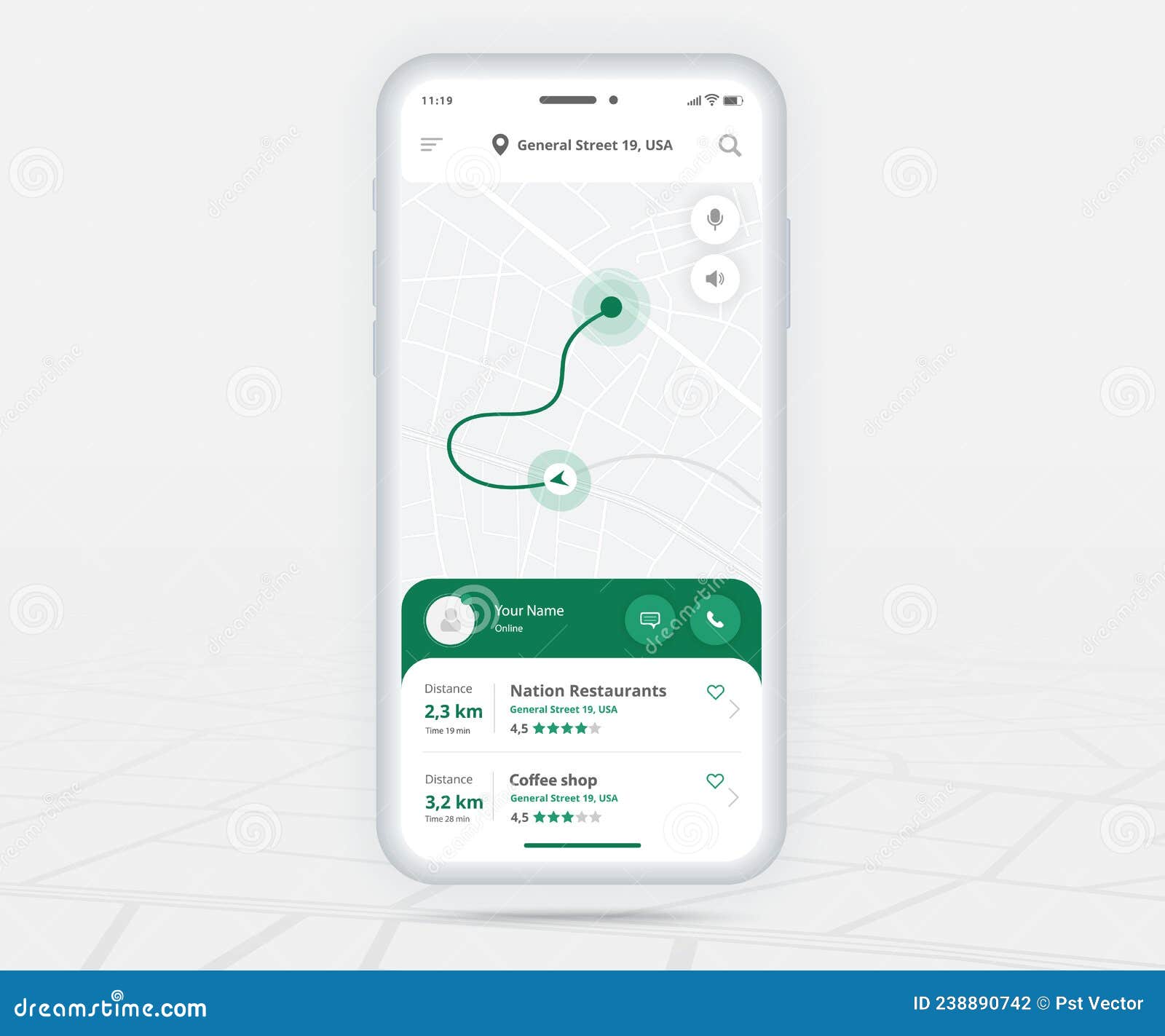 Map GPS Navigation Ux Ui Concept, Smartphone Map Application