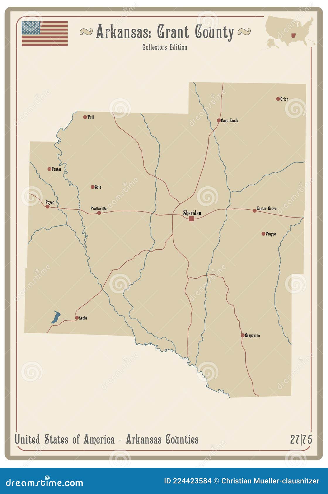 Map of Grant County in Arkansas Stock Vector Illustration of sheridan