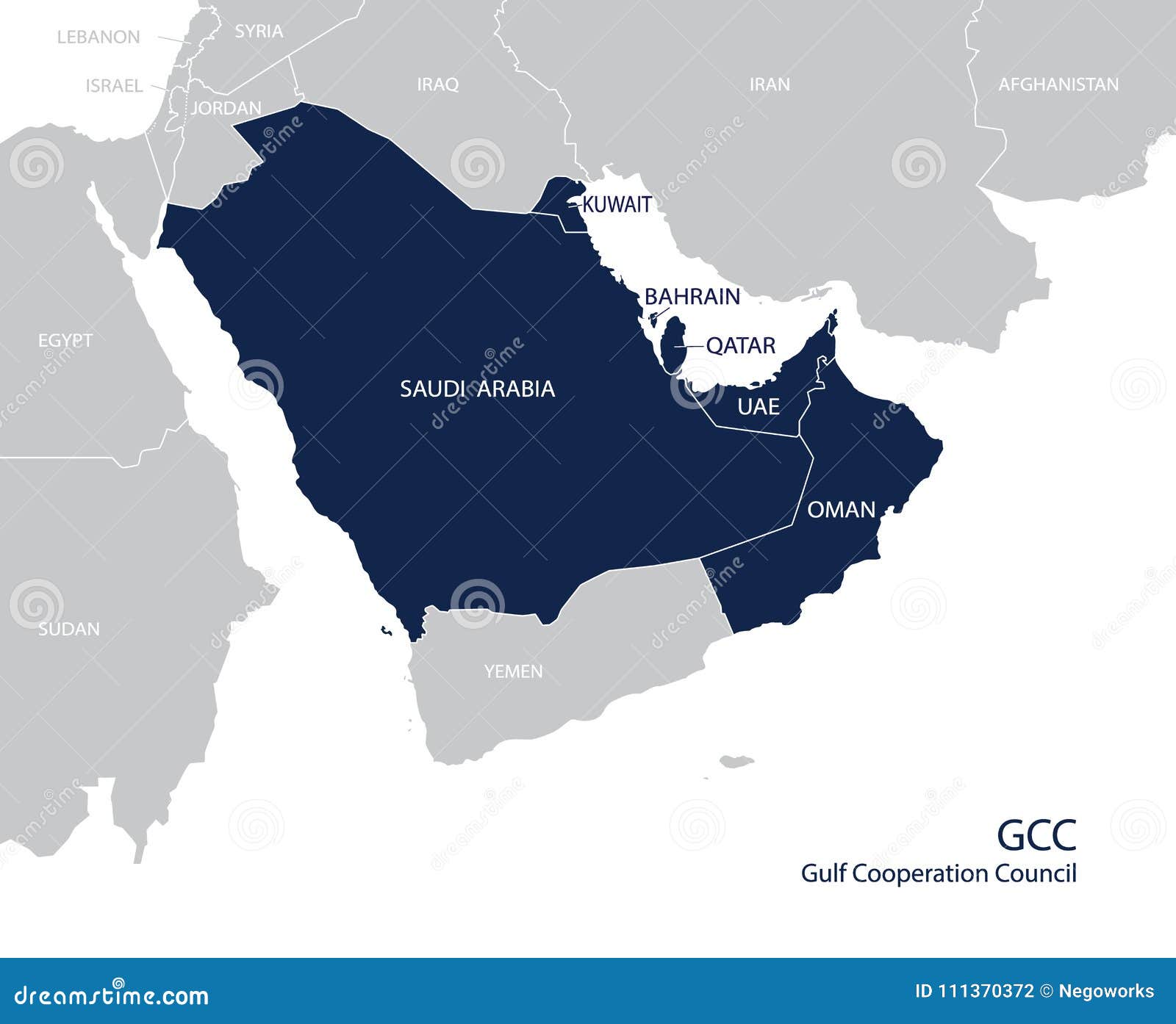map of the gulf cooperation council gcc`s members. 