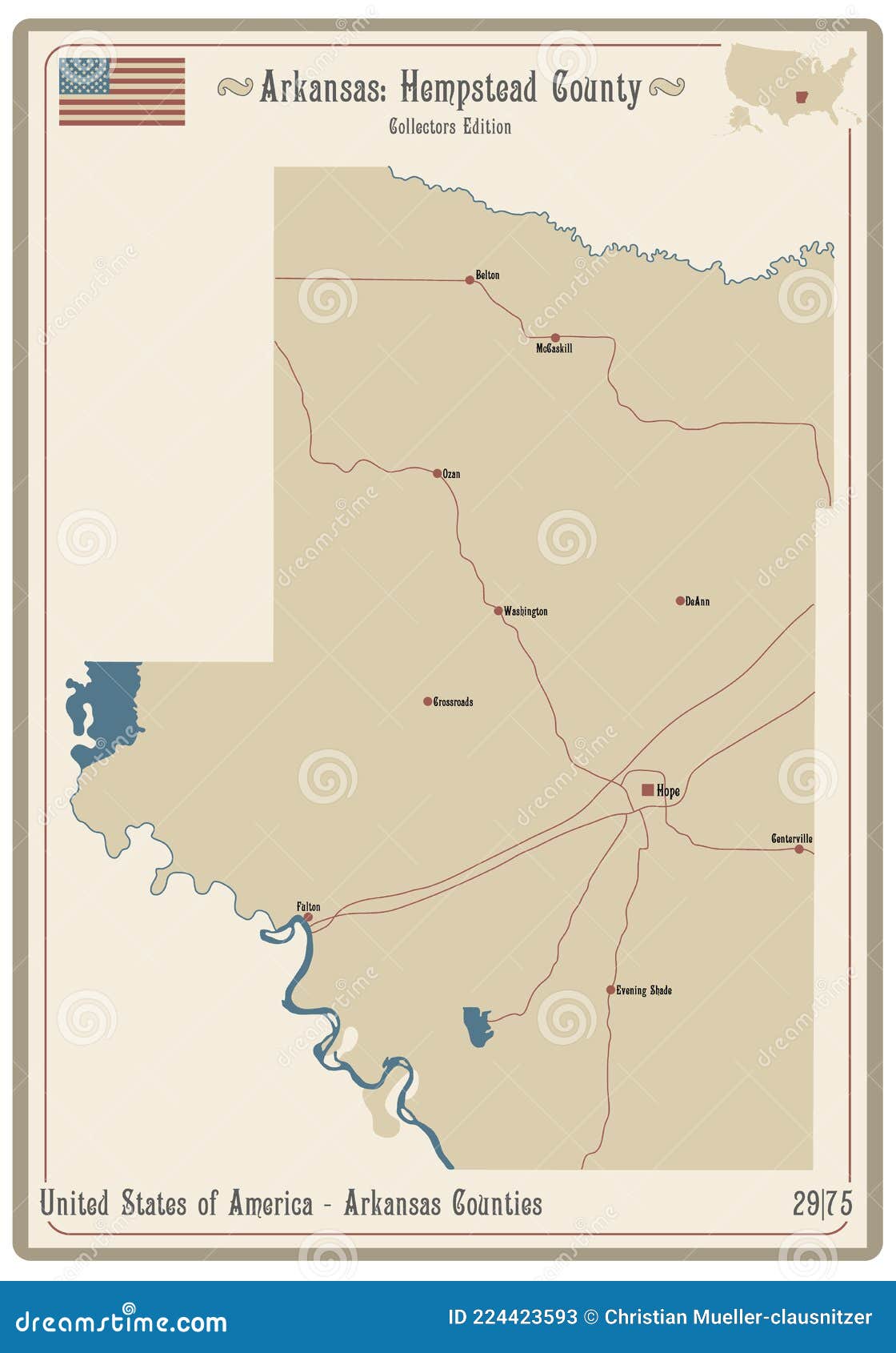 Arkansas, Hempstead County Map Cartoon Vector 96267741