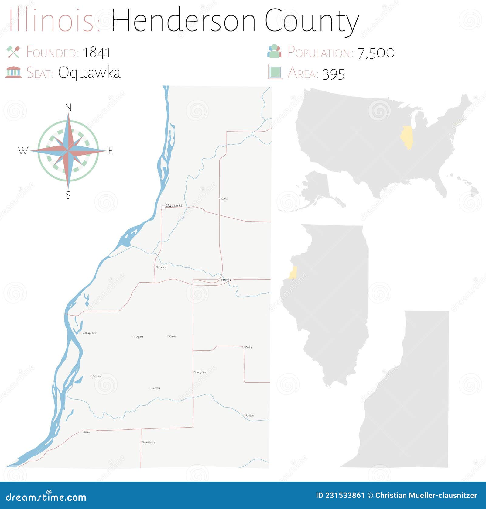 Map of Henderson County in Illinois Stock Illustration Illustration