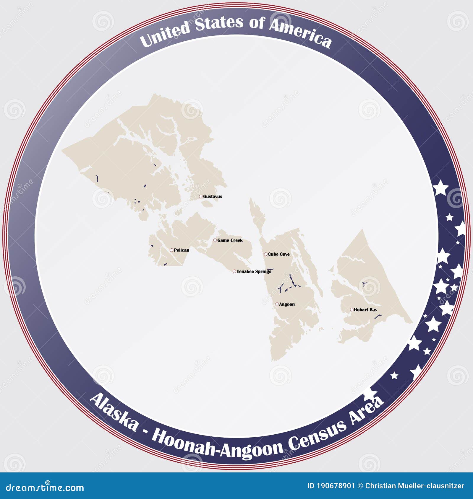 Map of HoonahAngoon Census Area in Alaska Stock Vector Illustration