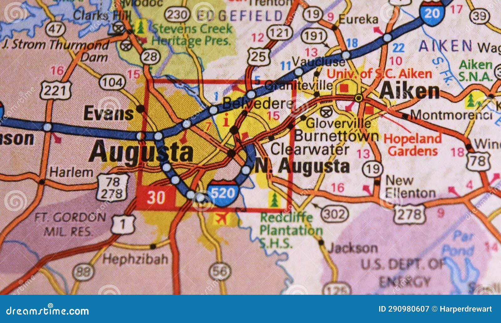 Map Image of Augusta Georgia Stock Image - Image of thurmond, georgia ...