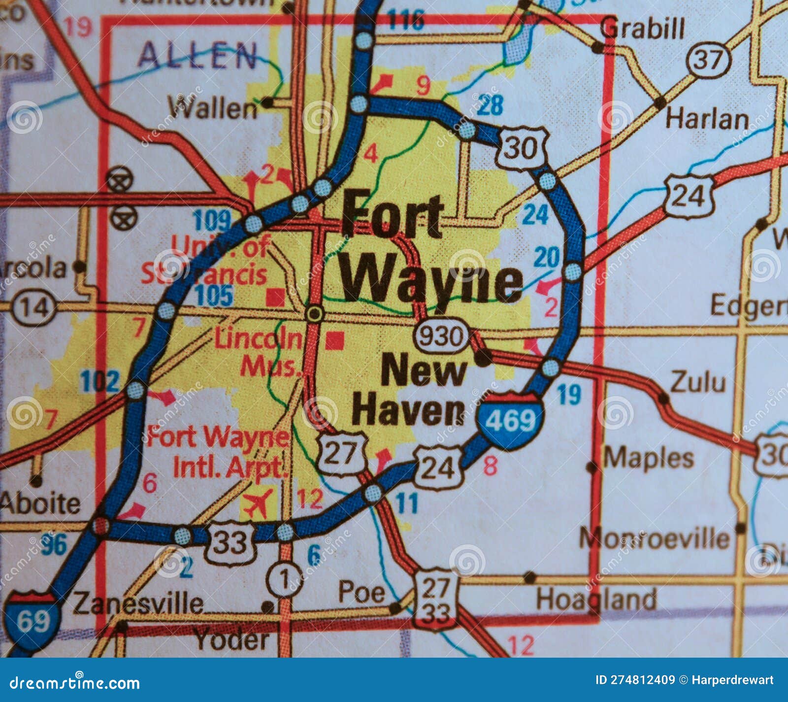 Map Image Of Fort Wayne Indiana Stock Image Image Of County