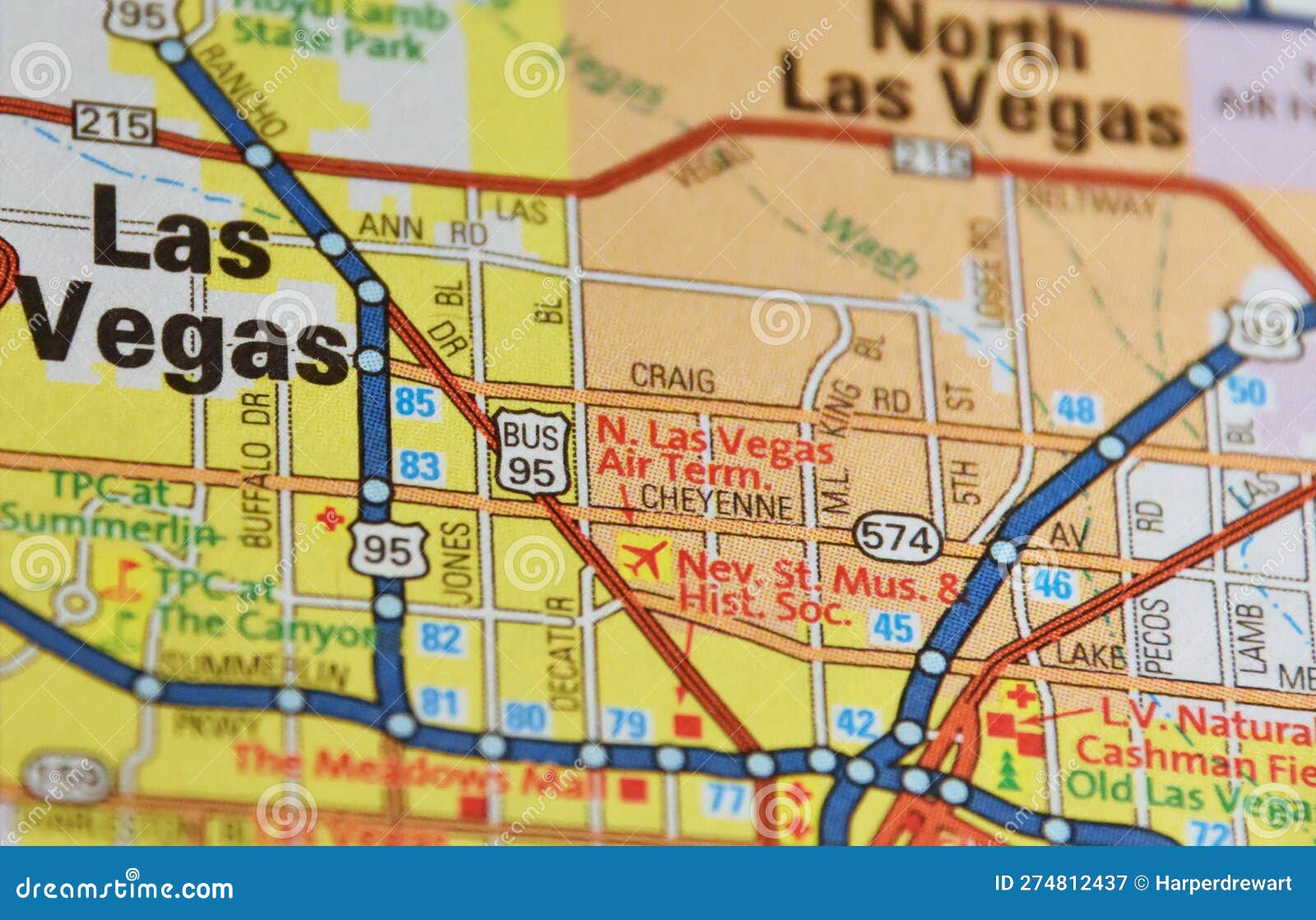 Map Image of Las Vegas Nevada Stock Image - Image of landmarks, tourism:  274812437