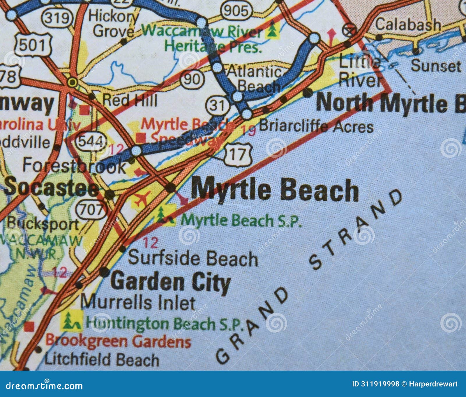 Map image of myrtle beach south carolina stock photo image of