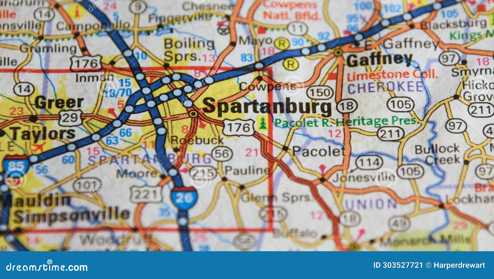 Map Image of Spartanburg, South Carolina Editorial Photo - Image of