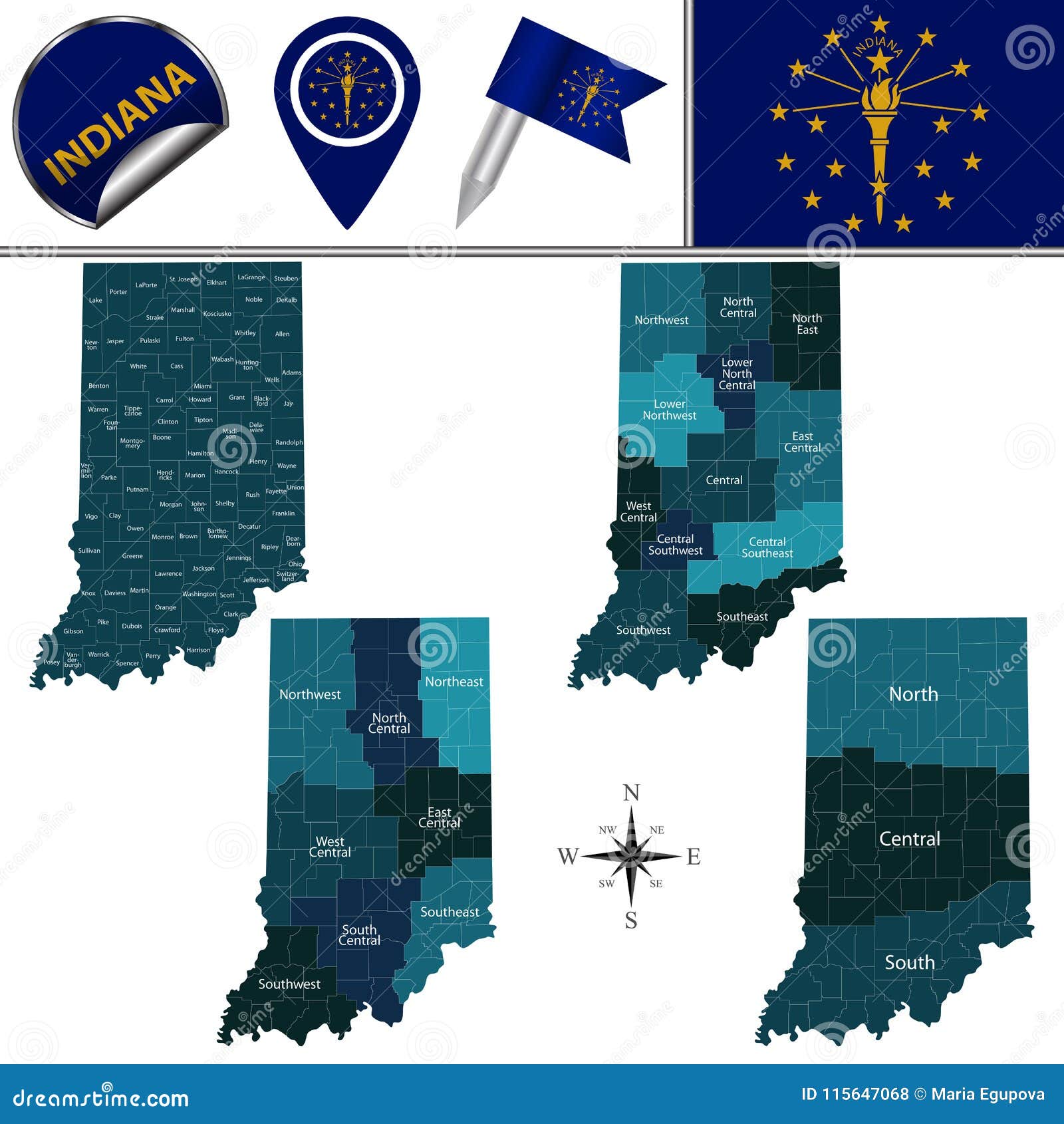 indiana regions map vector central