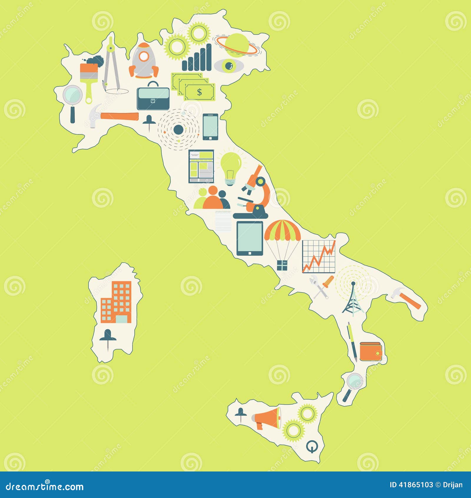 Map of Italy with Technology Icons Stock Vector Illustration of design, connection 41865103