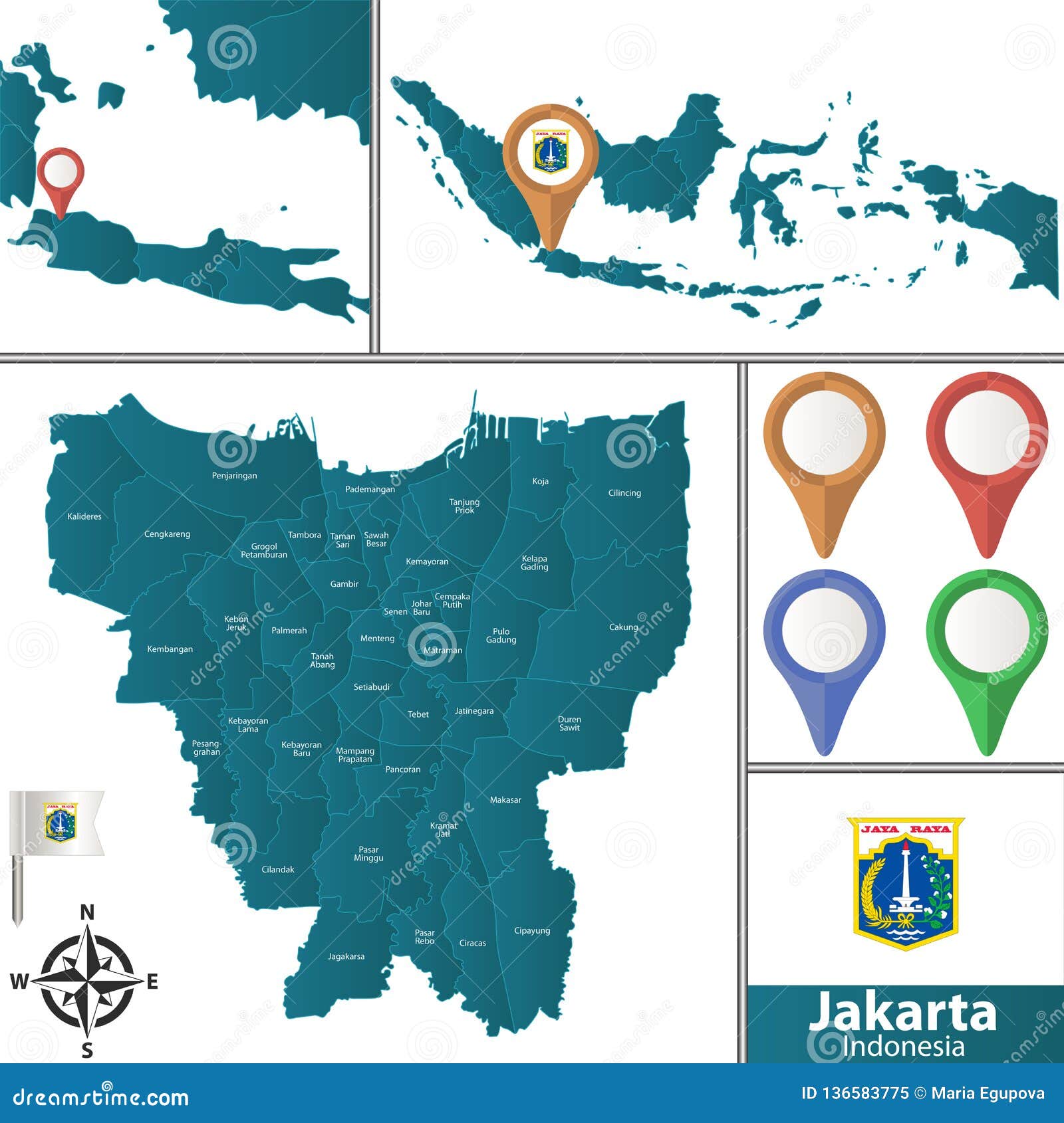 Map Of Jakarta  With Districts  Stock Vector Illustration 