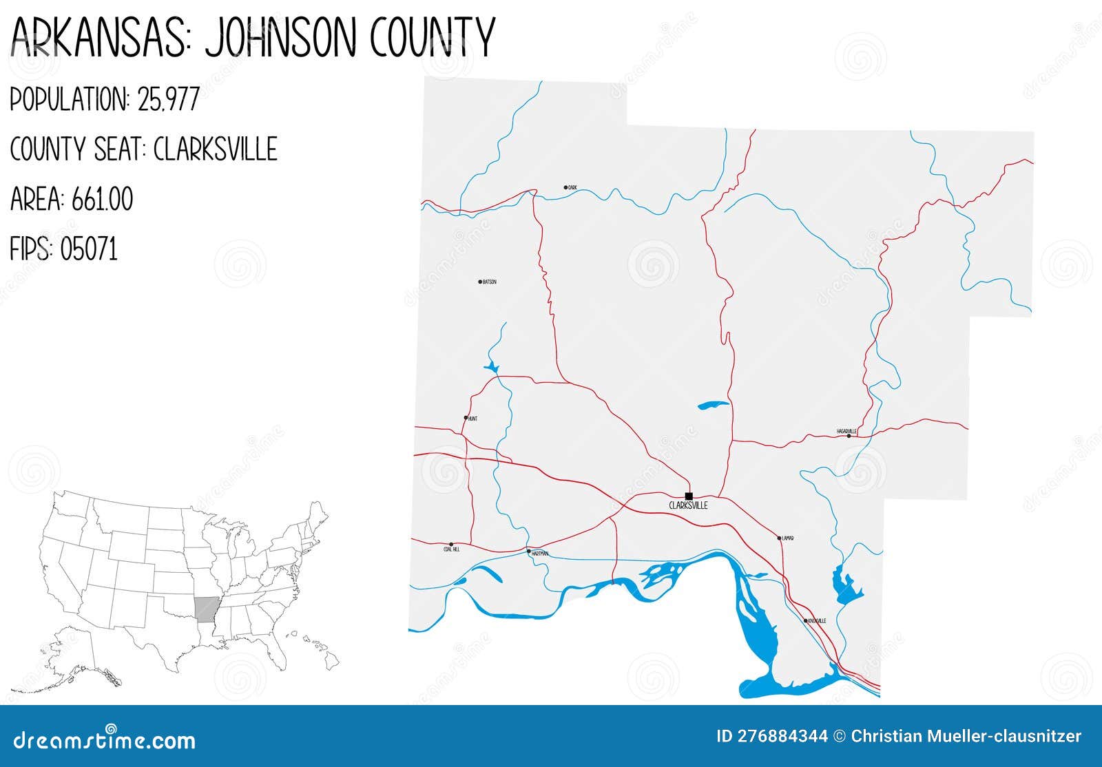 Map of Johnson County in Arkansas, USA. Stock Vector Illustration of federal, nation 276884344