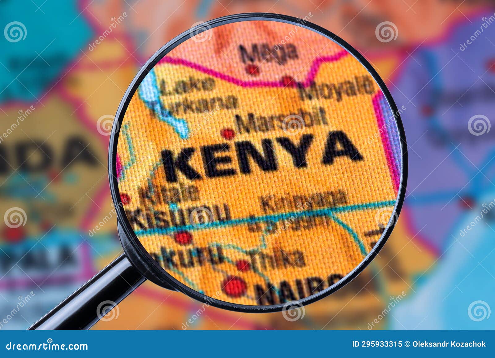 Map of KENYA through Magnifying Glass. Stock Image Image of atlas