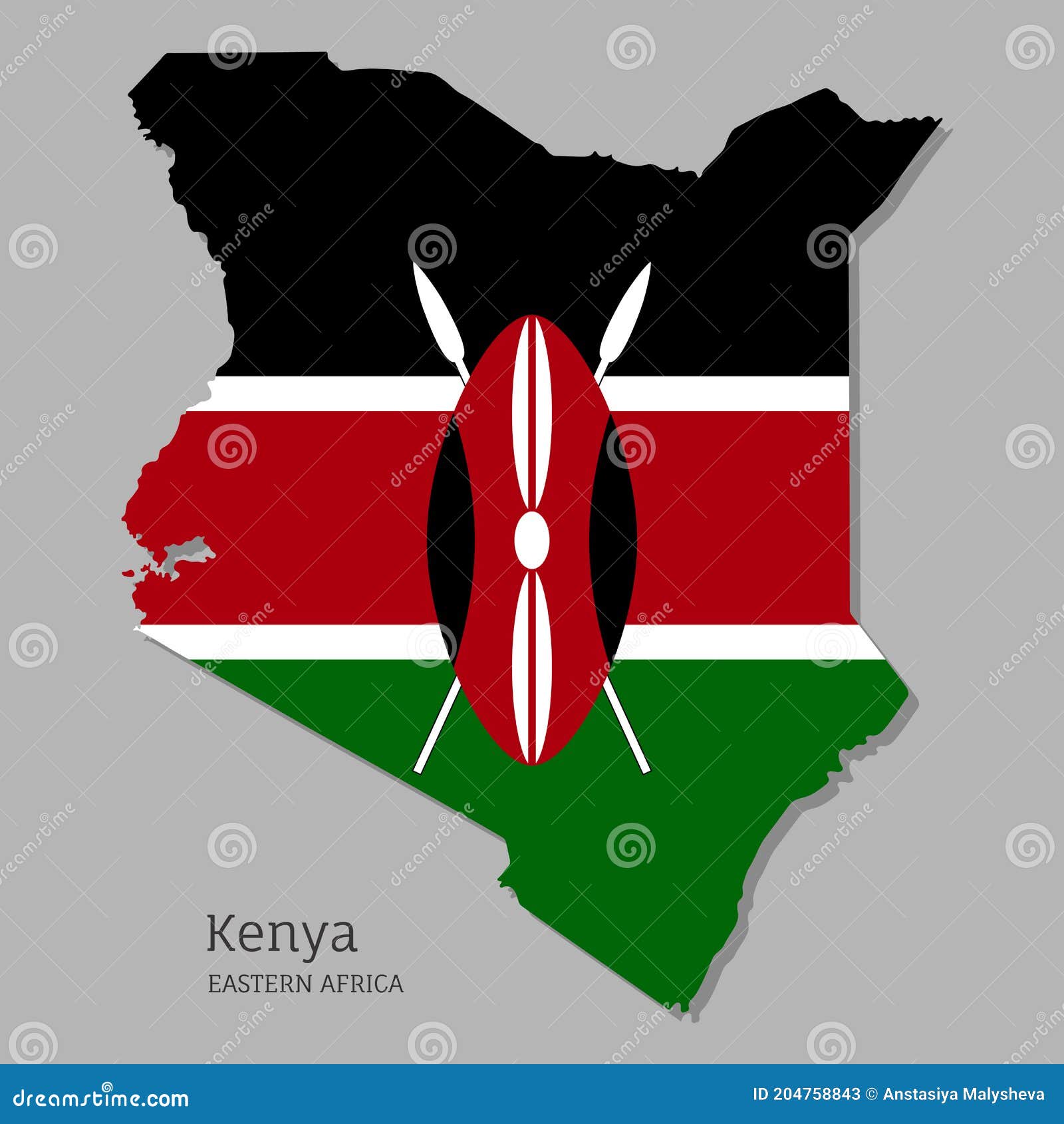 Map of Kenya with National Flag Stock Vector Illustration of ocean