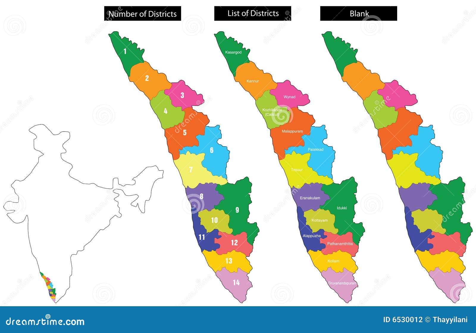 Map Of Kerala With Districts Stock Illustration - Illustration of malappuram, eranakulam: 6530012