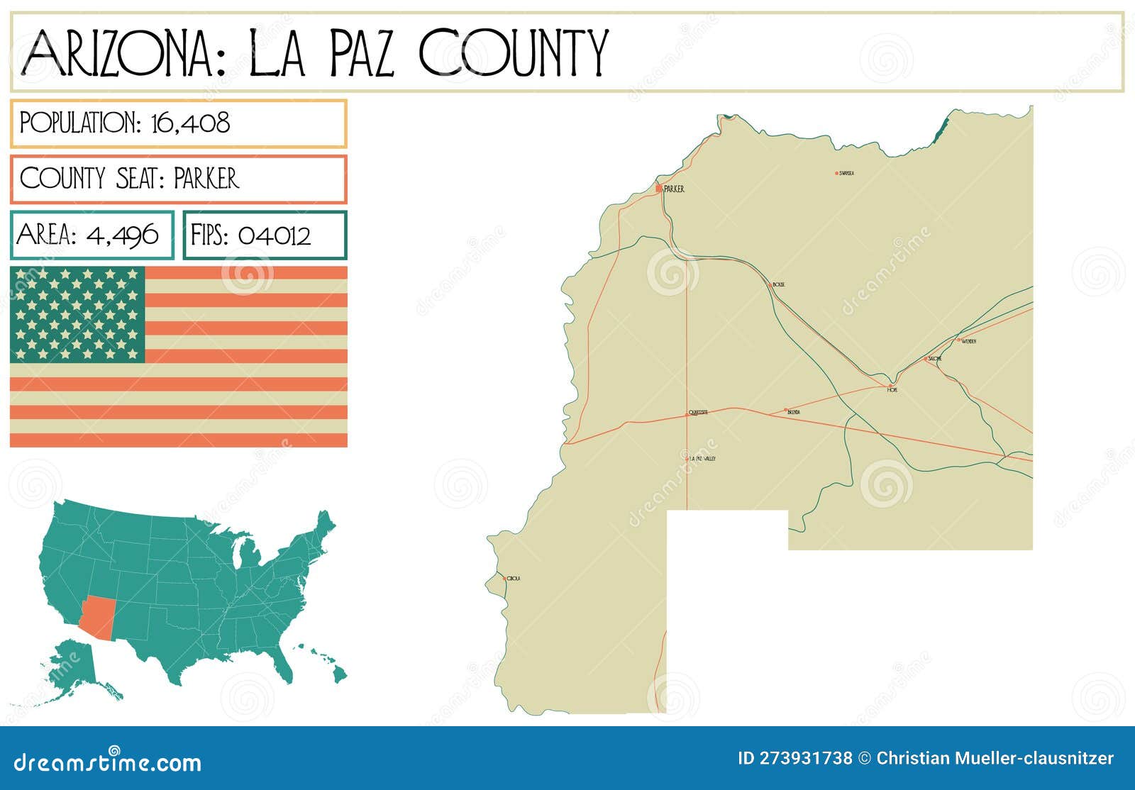 Map of La Paz County in Arizona, USA. Stock Illustration Illustration