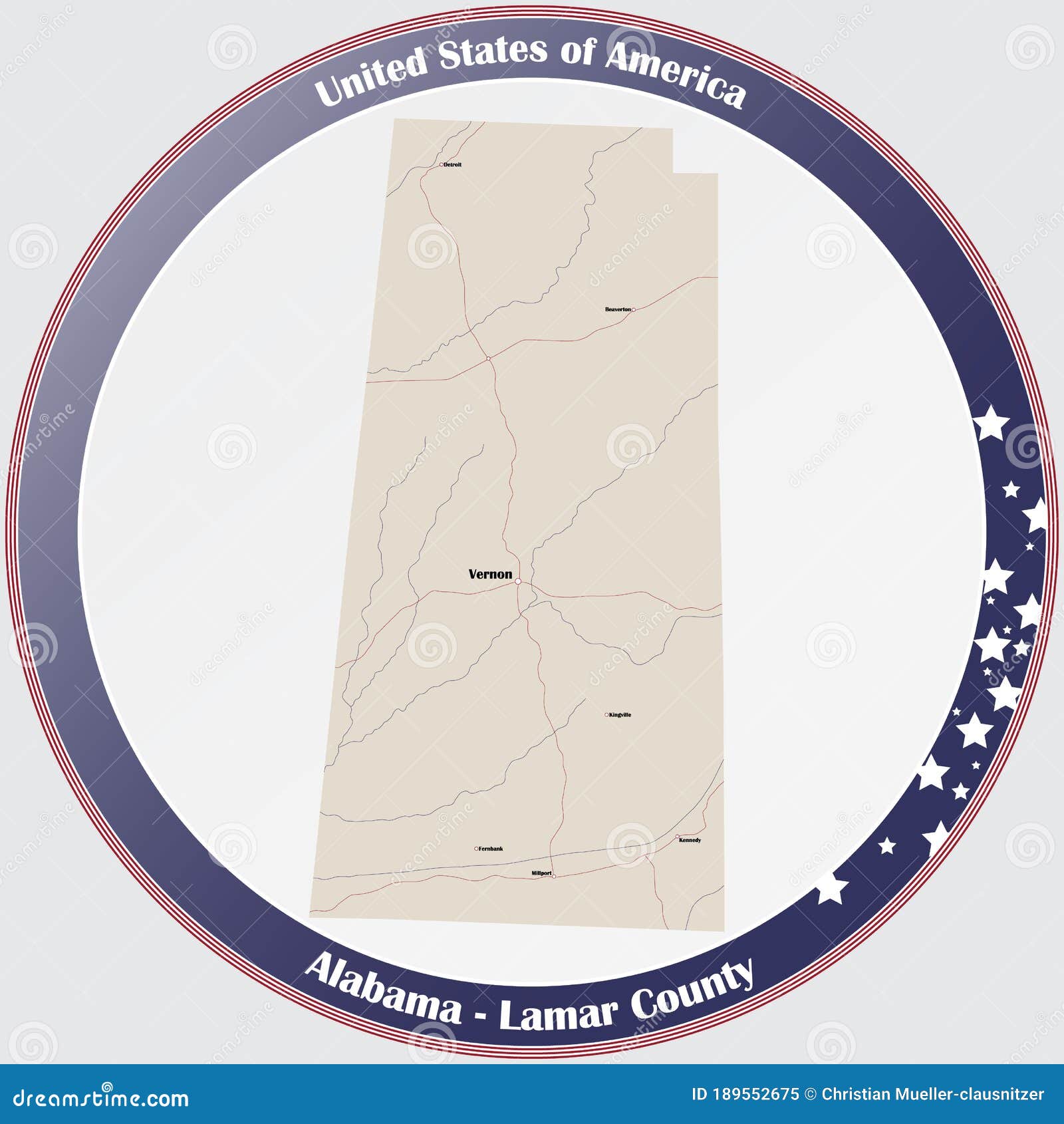 Map of Lamar County in Alabama Stock Vector Illustration of nation