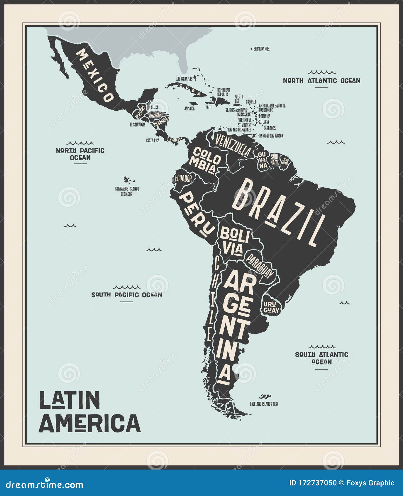 map latin america. poster map of latin america