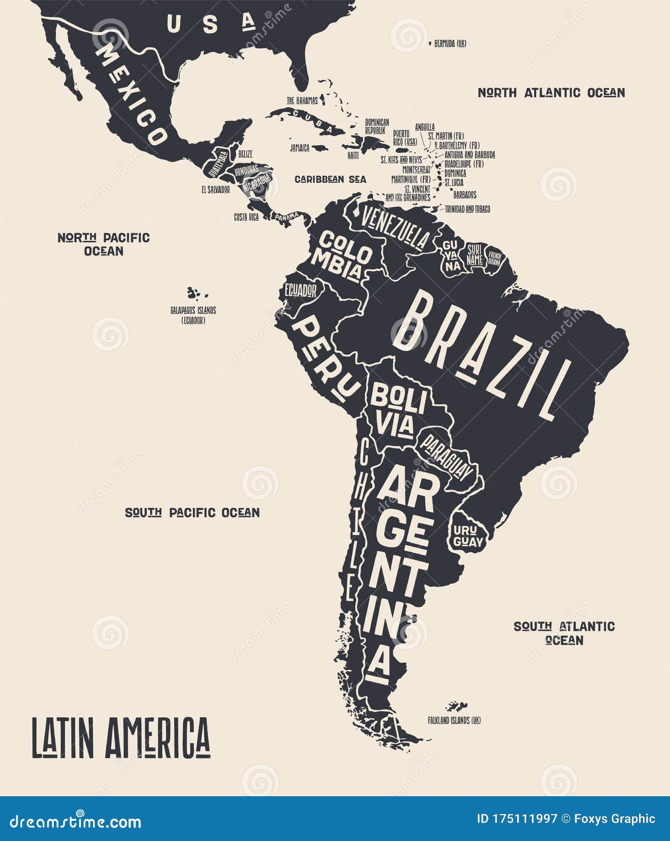 map latin america. poster map of latin america