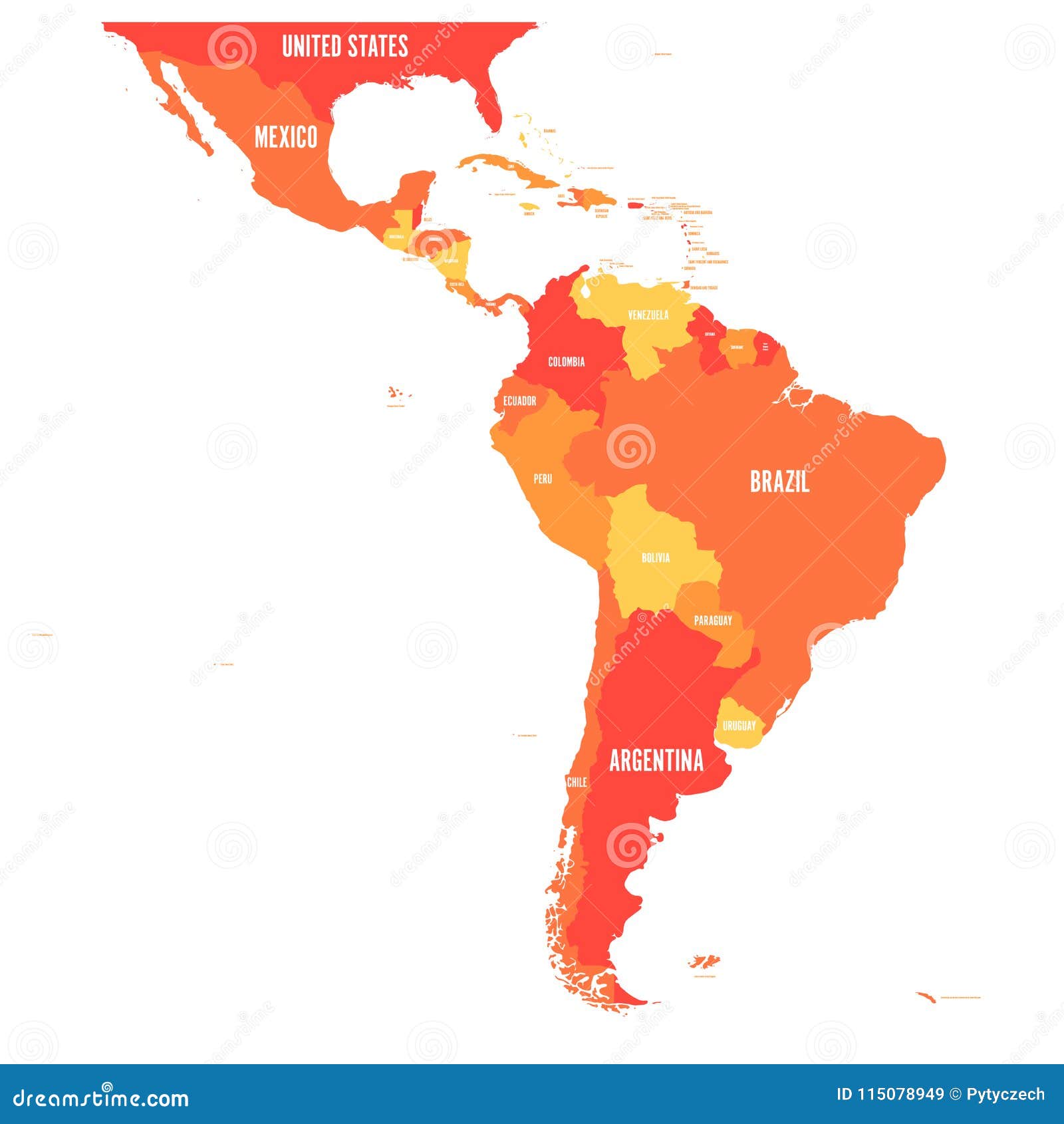 Map of Latin America. Vector Illustration in Shades of Orange Stock