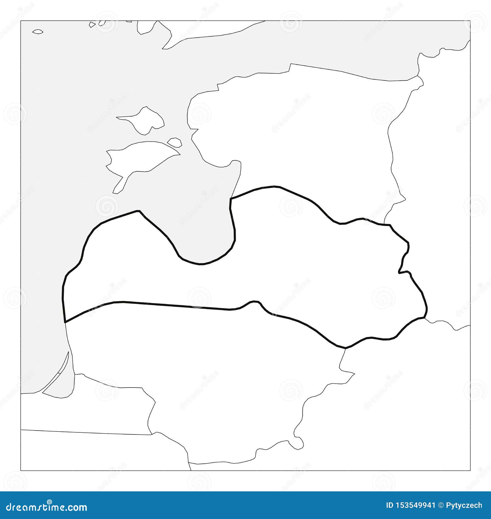 Map of Latvia Black Thick Outline Highlighted with Neighbor Countries