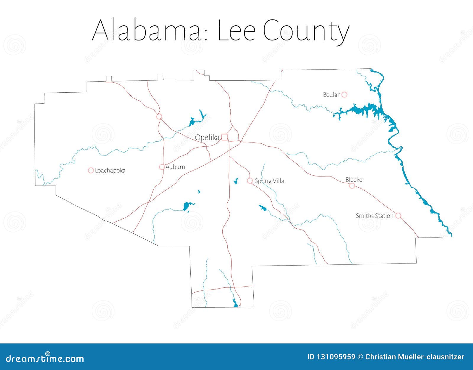 Map of Lee County in Alabama Stock Vector - Illustration of roads, city:  131095959