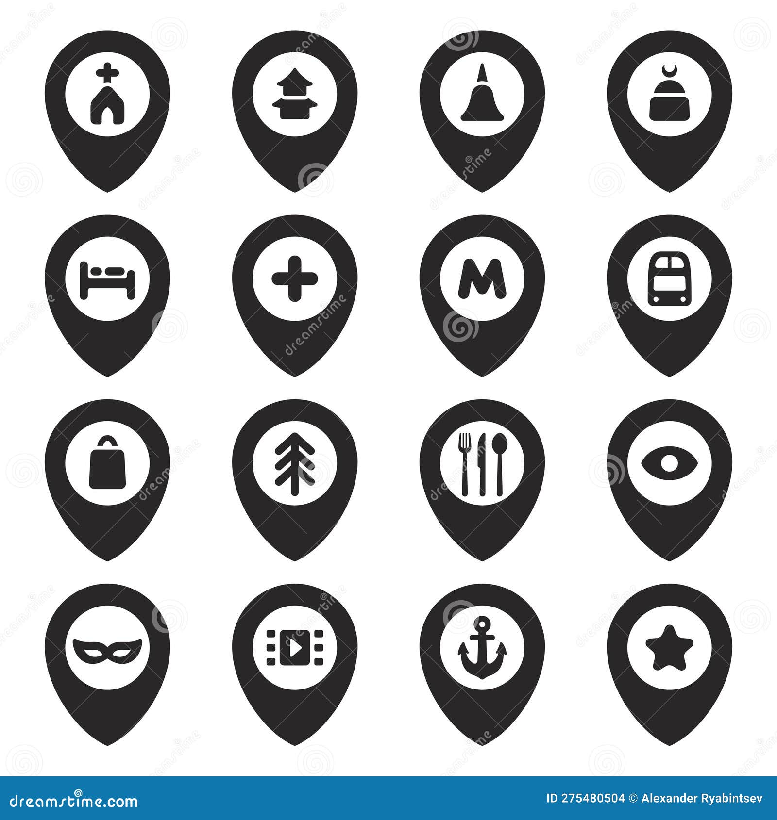 Map Locators Vector Icon Set. Map Pins Vector Icons. Stock Vector Illustration of destination