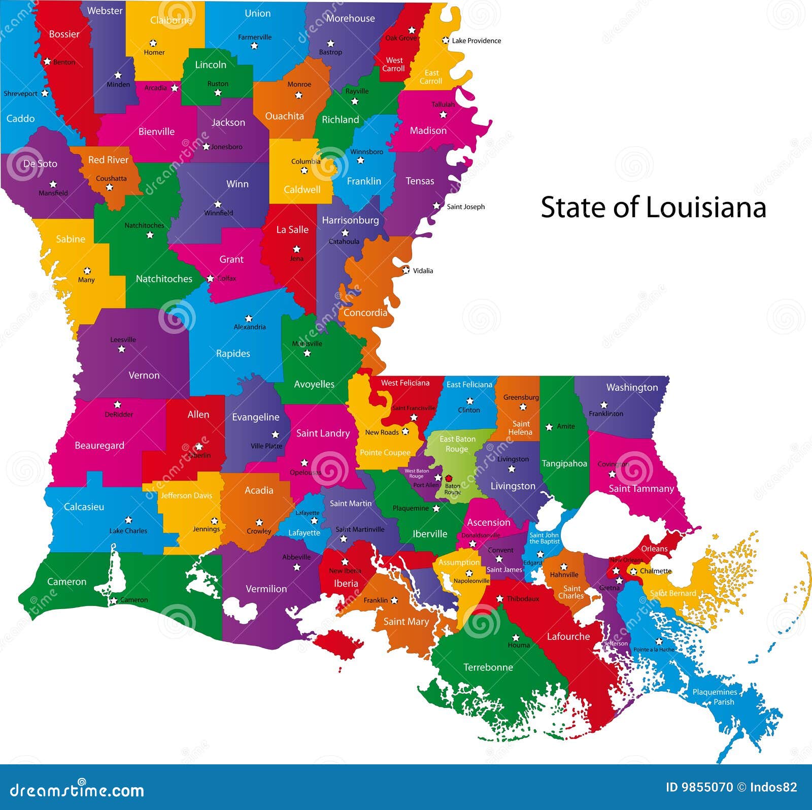 Map of Louisiana stock vector. Illustration of boundary - 9855070