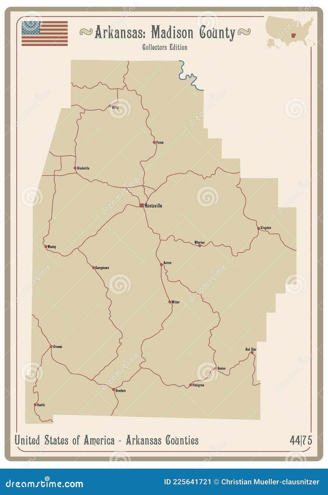 Map of Madison County in Arkansas Stock Vector Illustration of