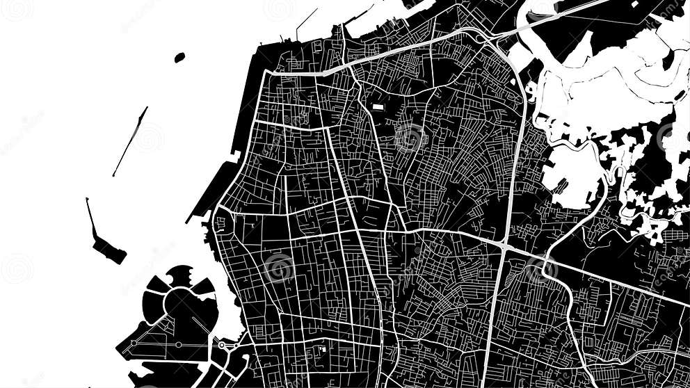 Map of Makassar City. Urban Black and White Poster. Road Map with ...