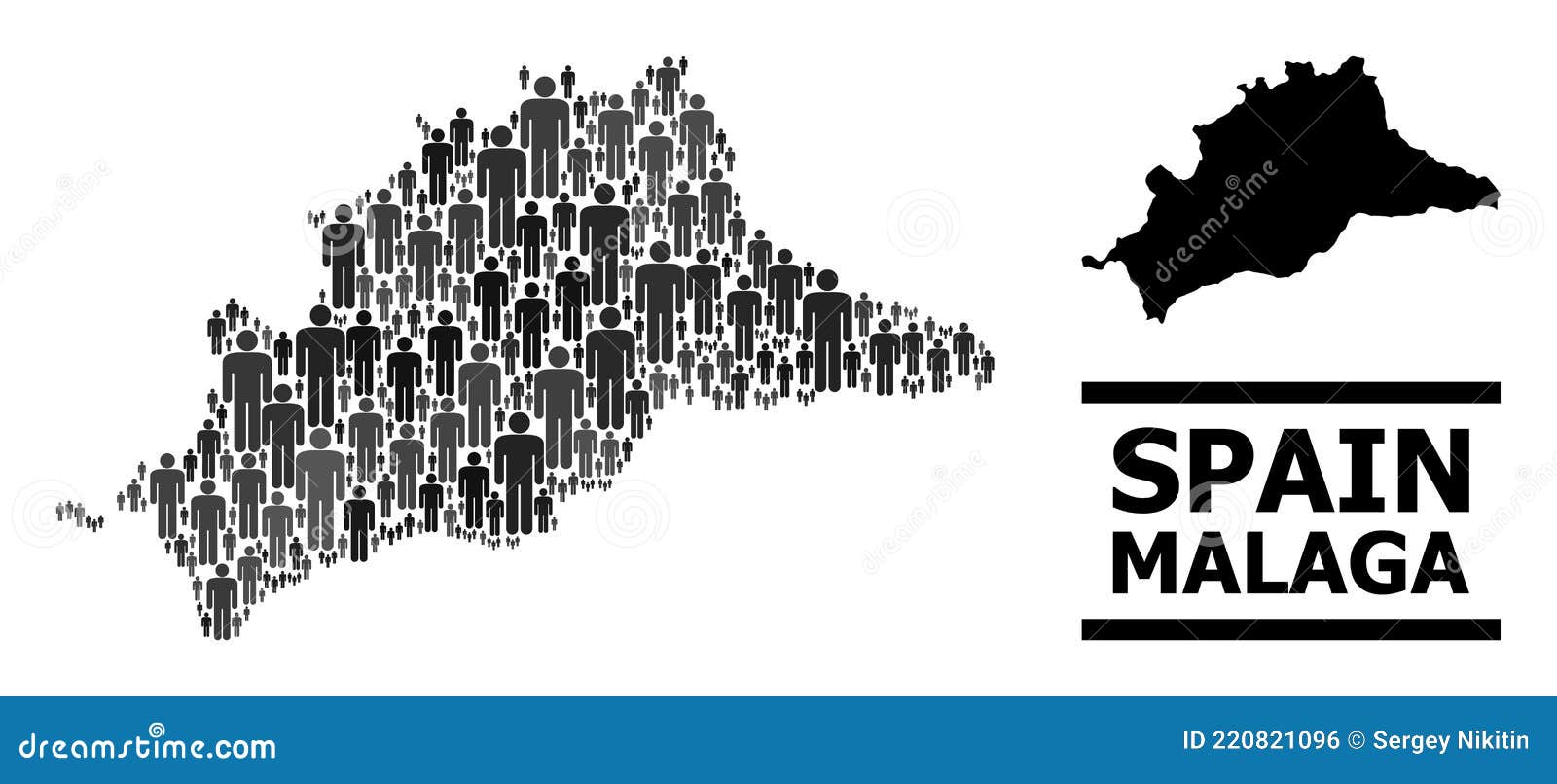 Vector Population Collage Map of Malaga Province and Solid Map Stock