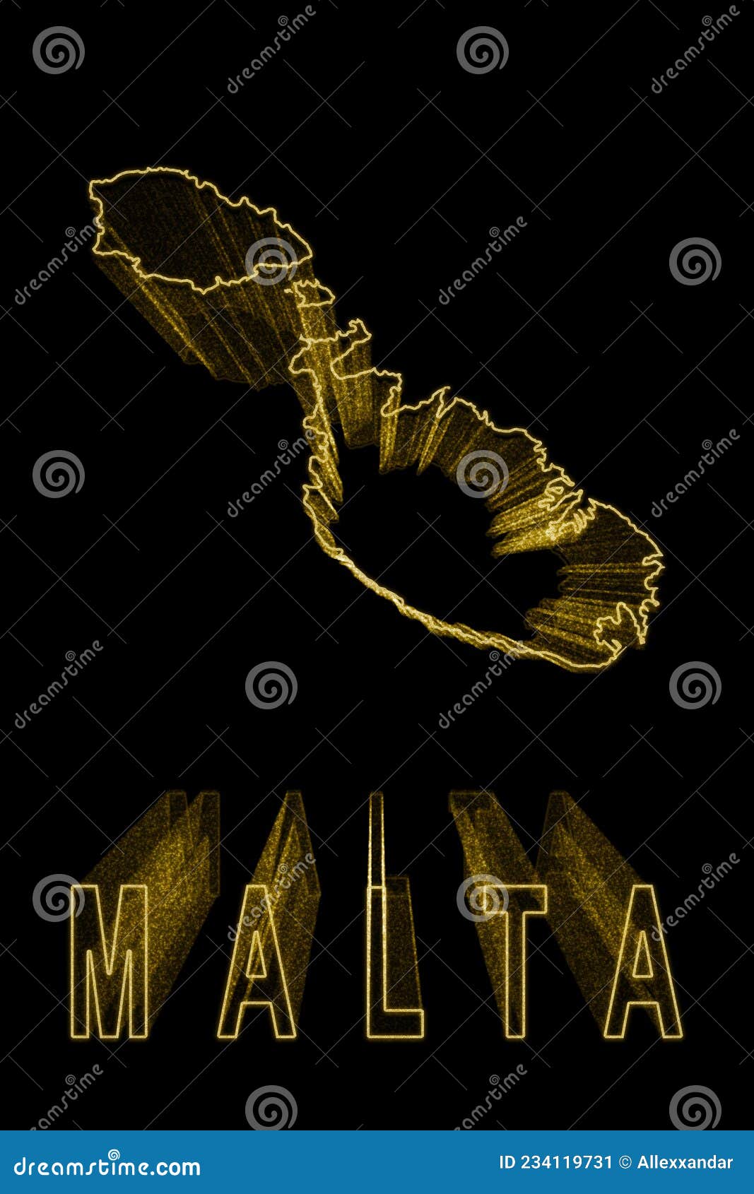 Map of Malta, Gold Map on Black Background Stock Illustration