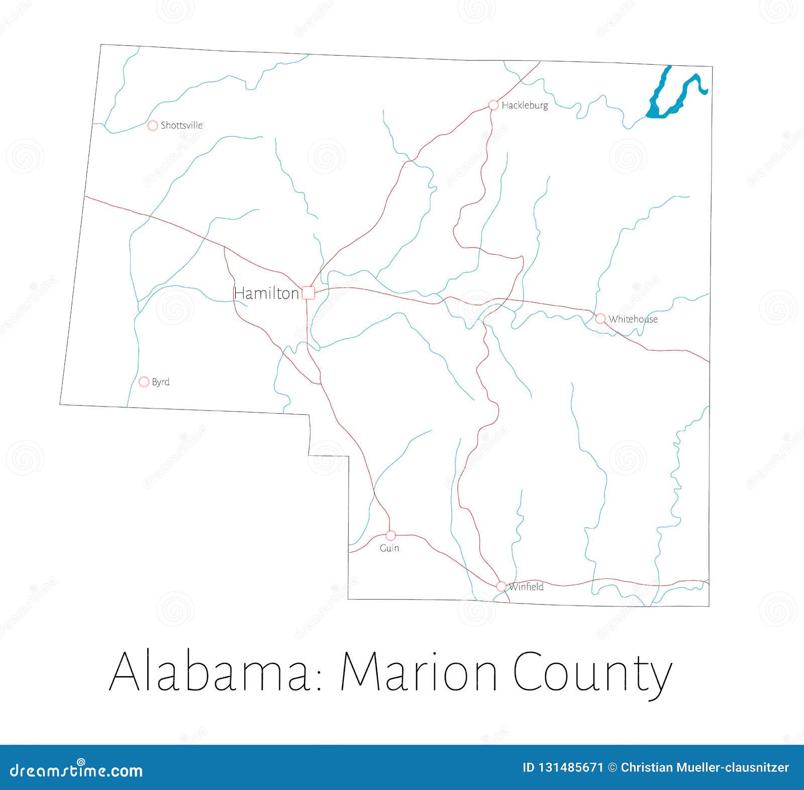 Map of Marion County in Alabama Stock Vector Illustration of city