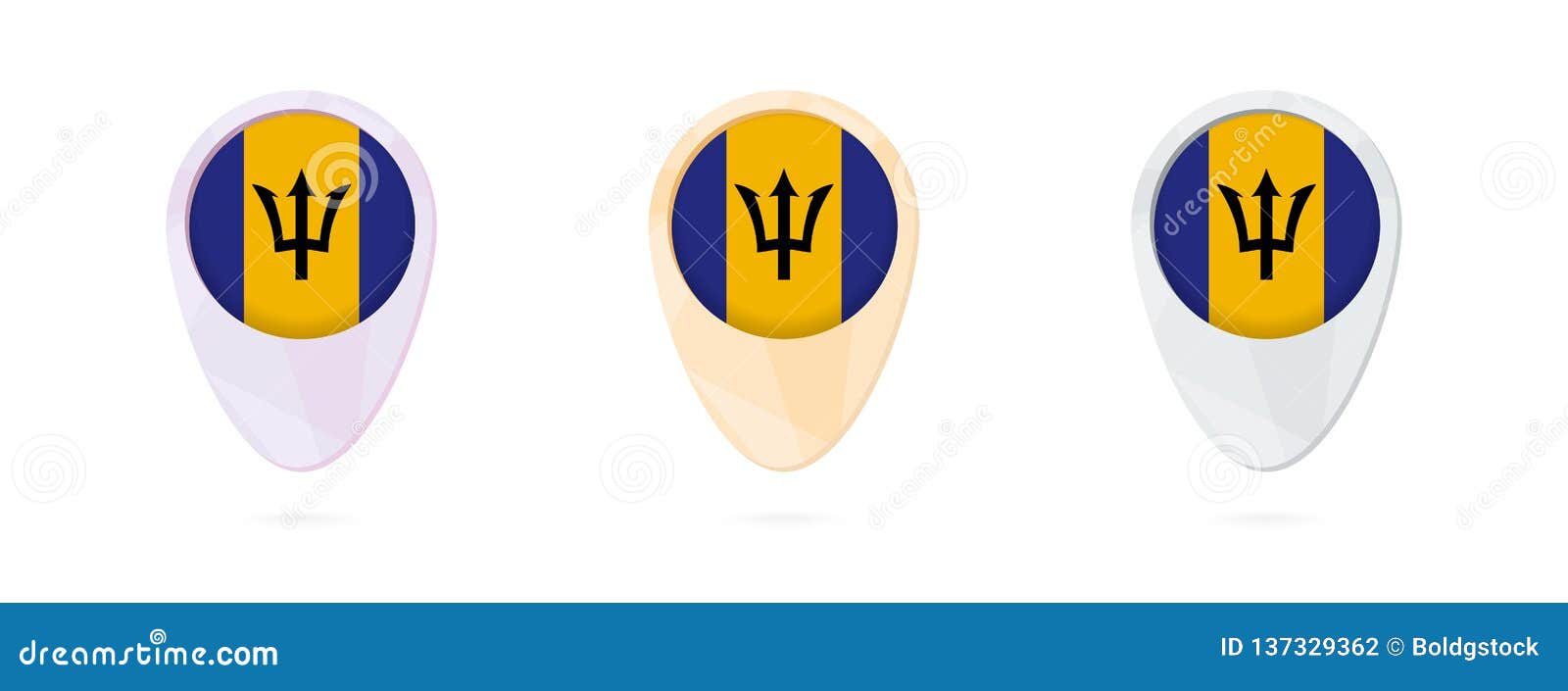 Map Markers with Flag of Barbados, 3 Color Versions Stock Vector