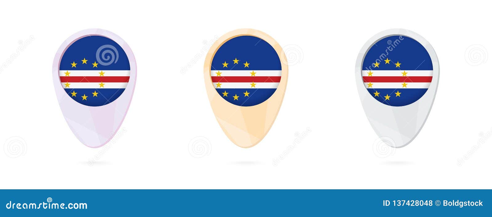 map markers with flag of cape verde, 3 color versions