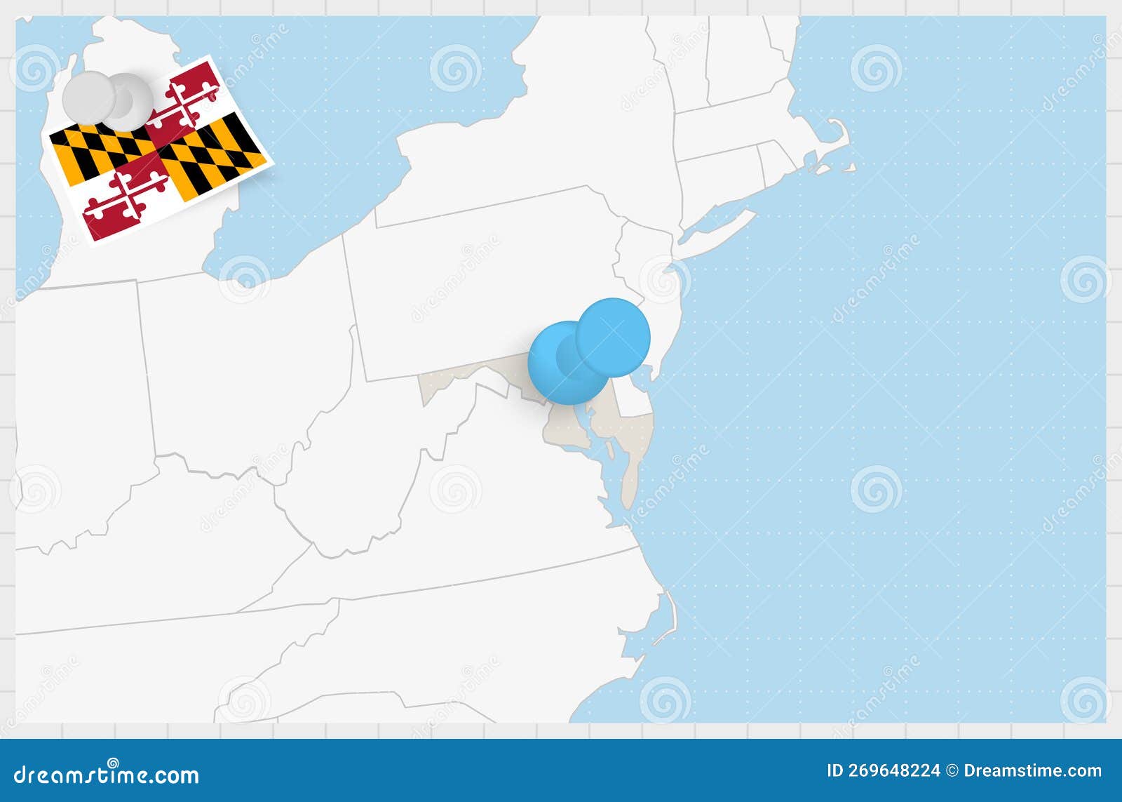 Map of Maryland with a Pinned Blue Pin. Pinned Flag of Maryland Stock Vector Illustration of