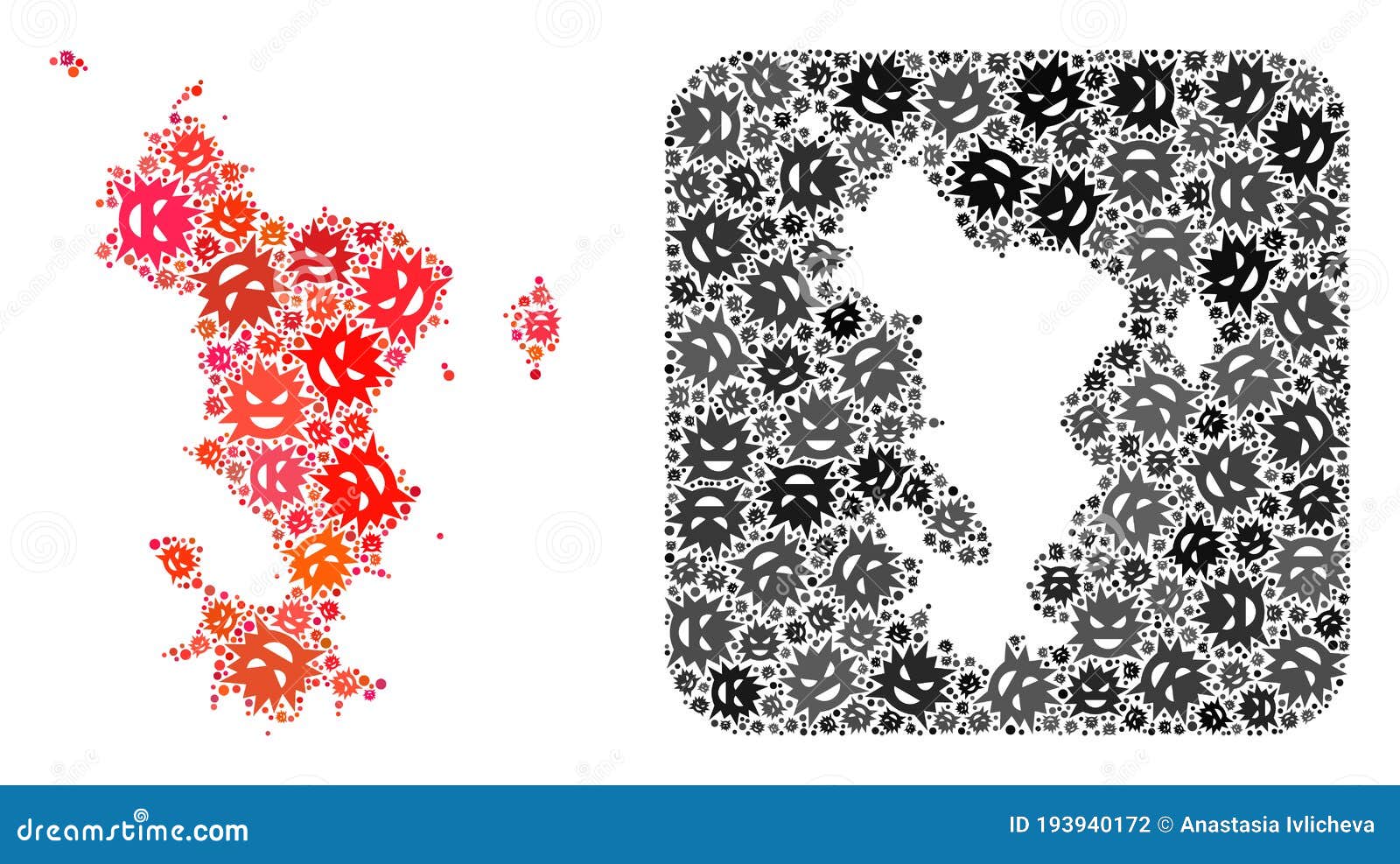 Map of Mayotte Islands Pandemic Virus Mosaic with Empty Space Stock