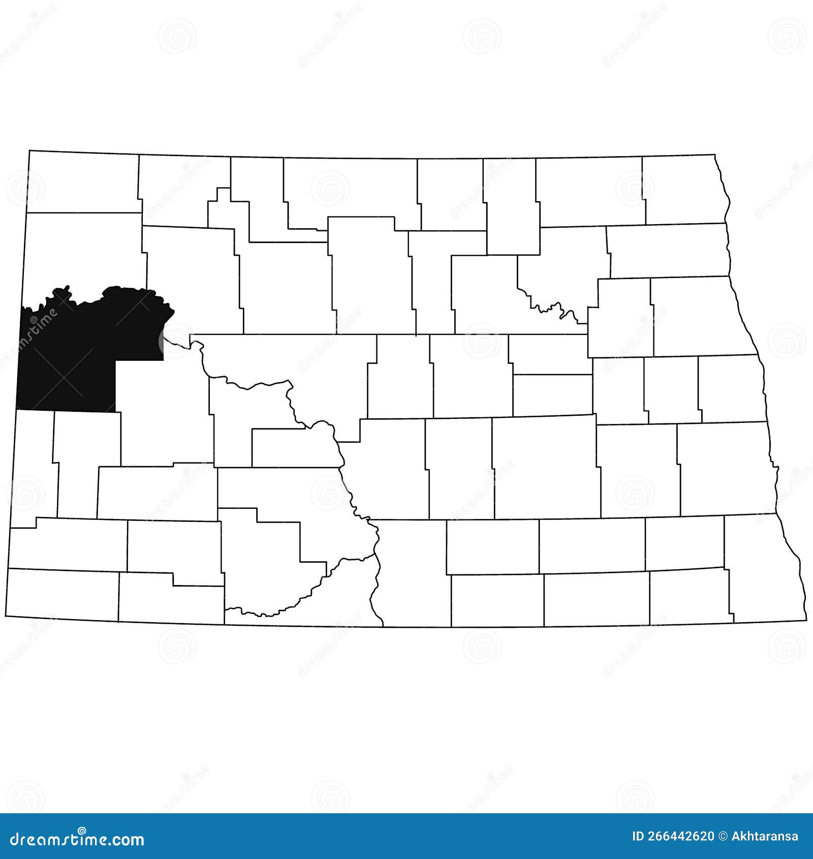 Map of McKenzie County in North Dakota State on White Background